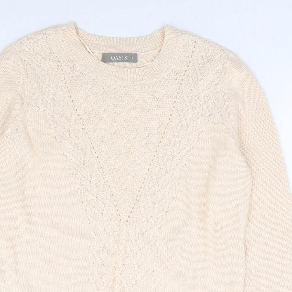 Oasis Womens Beige Round Neck 100% Cotton Pullover Jumper Size S