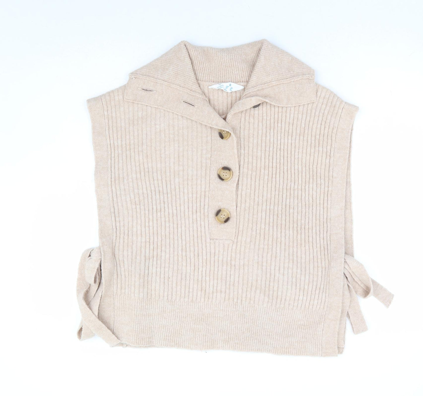 Primark Womens Beige V-Neck Acrylic Vest Jumper Size 10 - Ribbed