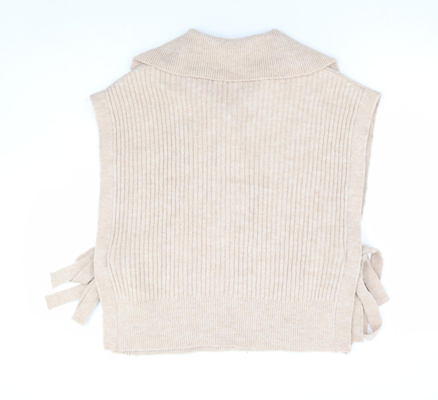 Primark Womens Beige V-Neck Acrylic Vest Jumper Size 10 - Ribbed