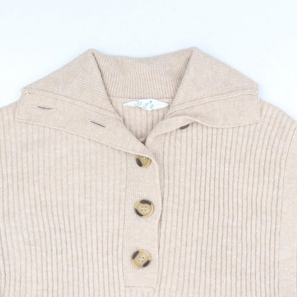 Primark Womens Beige V-Neck Acrylic Vest Jumper Size 10 - Ribbed