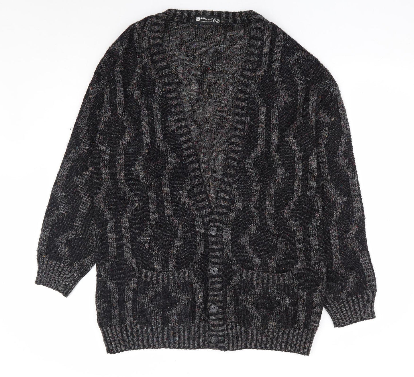St Micheal Womens Black V-Neck Acrylic Cardigan Jumper Size 14
