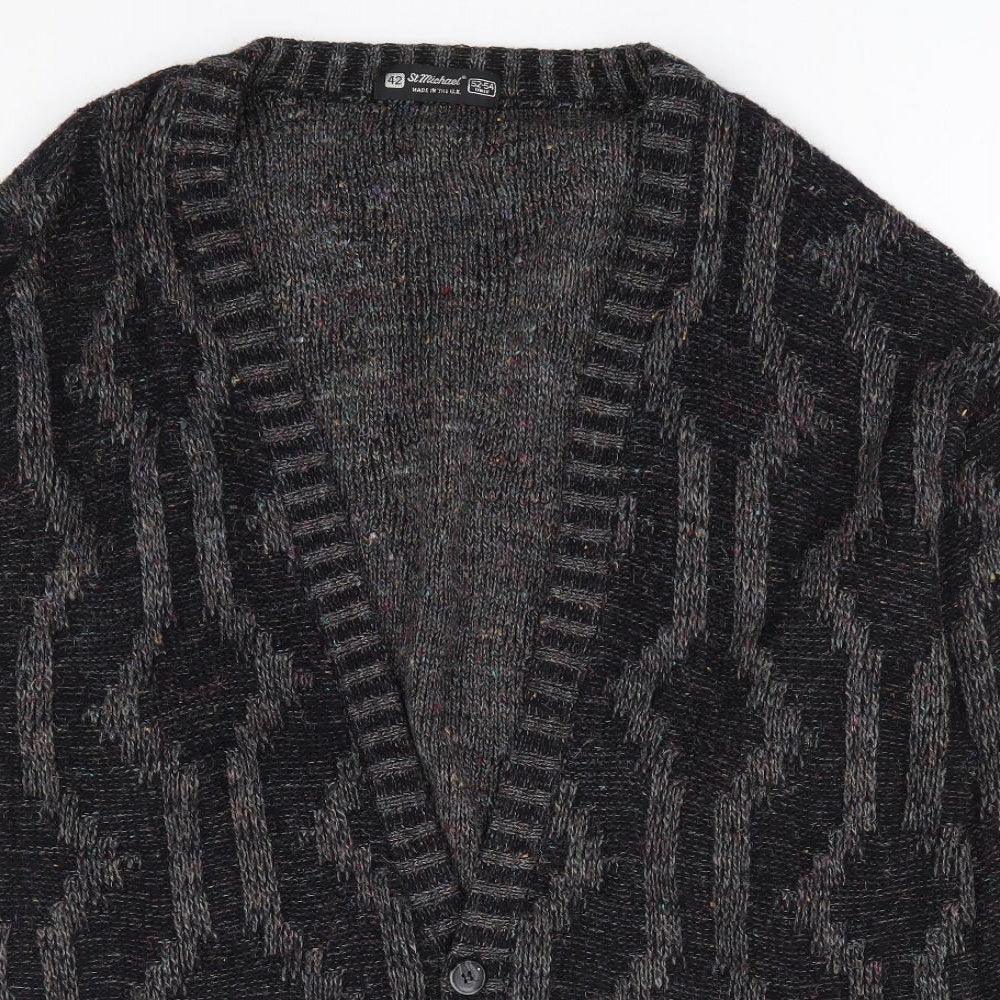 St Micheal Womens Black V-Neck Acrylic Cardigan Jumper Size 14