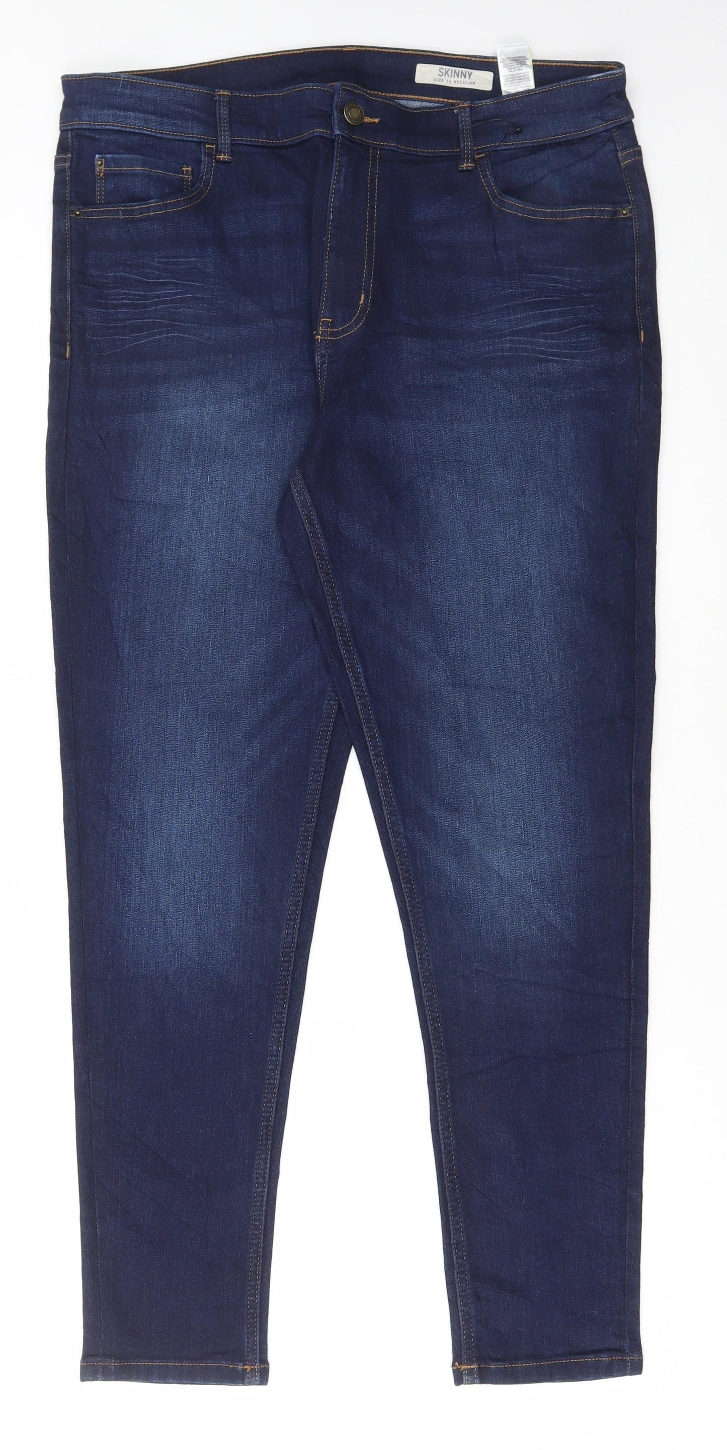 Marks and Spencer Womens Blue Cotton Skinny Jeans Size 16 L28 in Regular Button