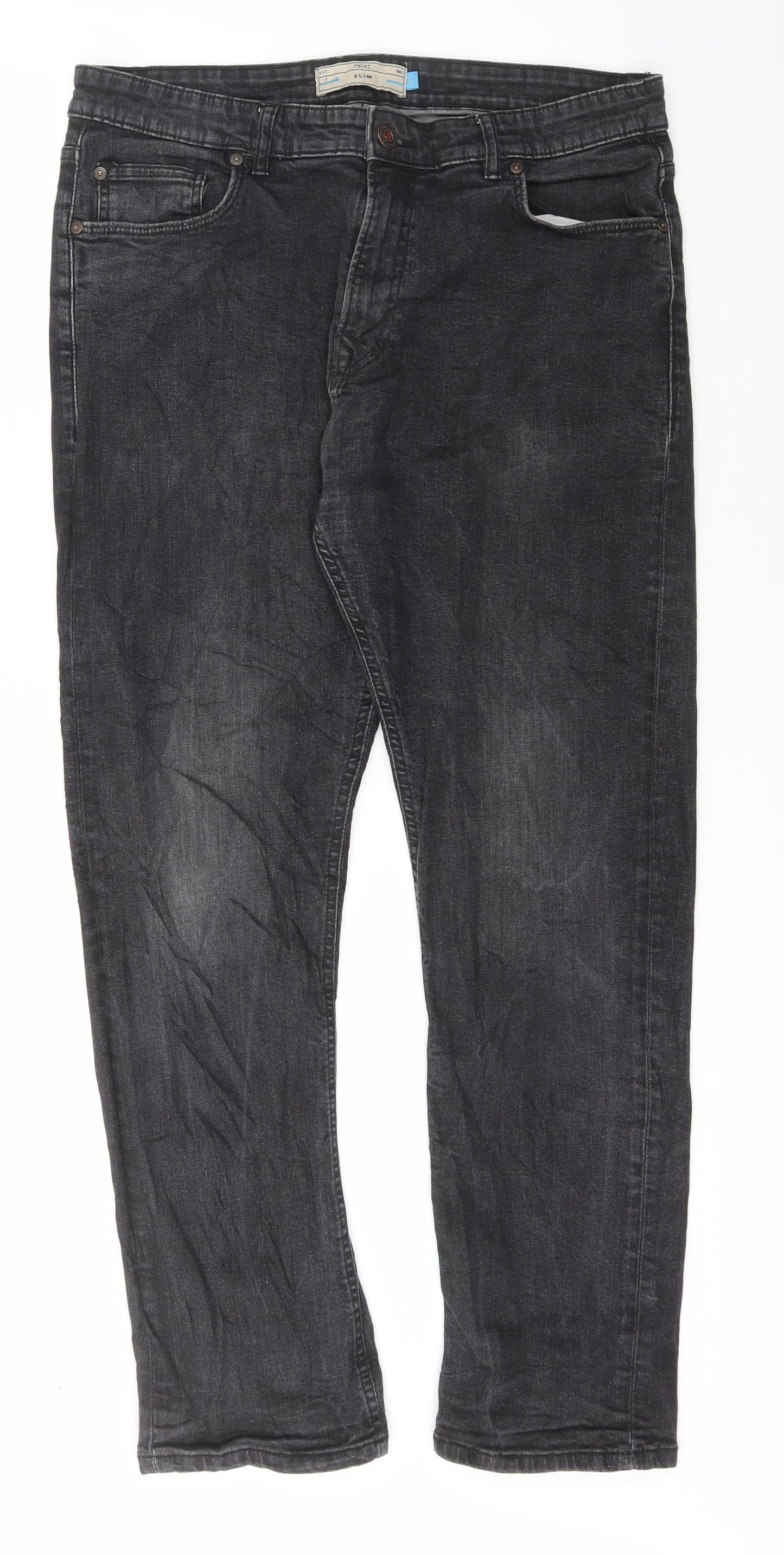 Marks and Spencer Mens Grey Cotton Straight Jeans Size 36 in L30 in Slim Button