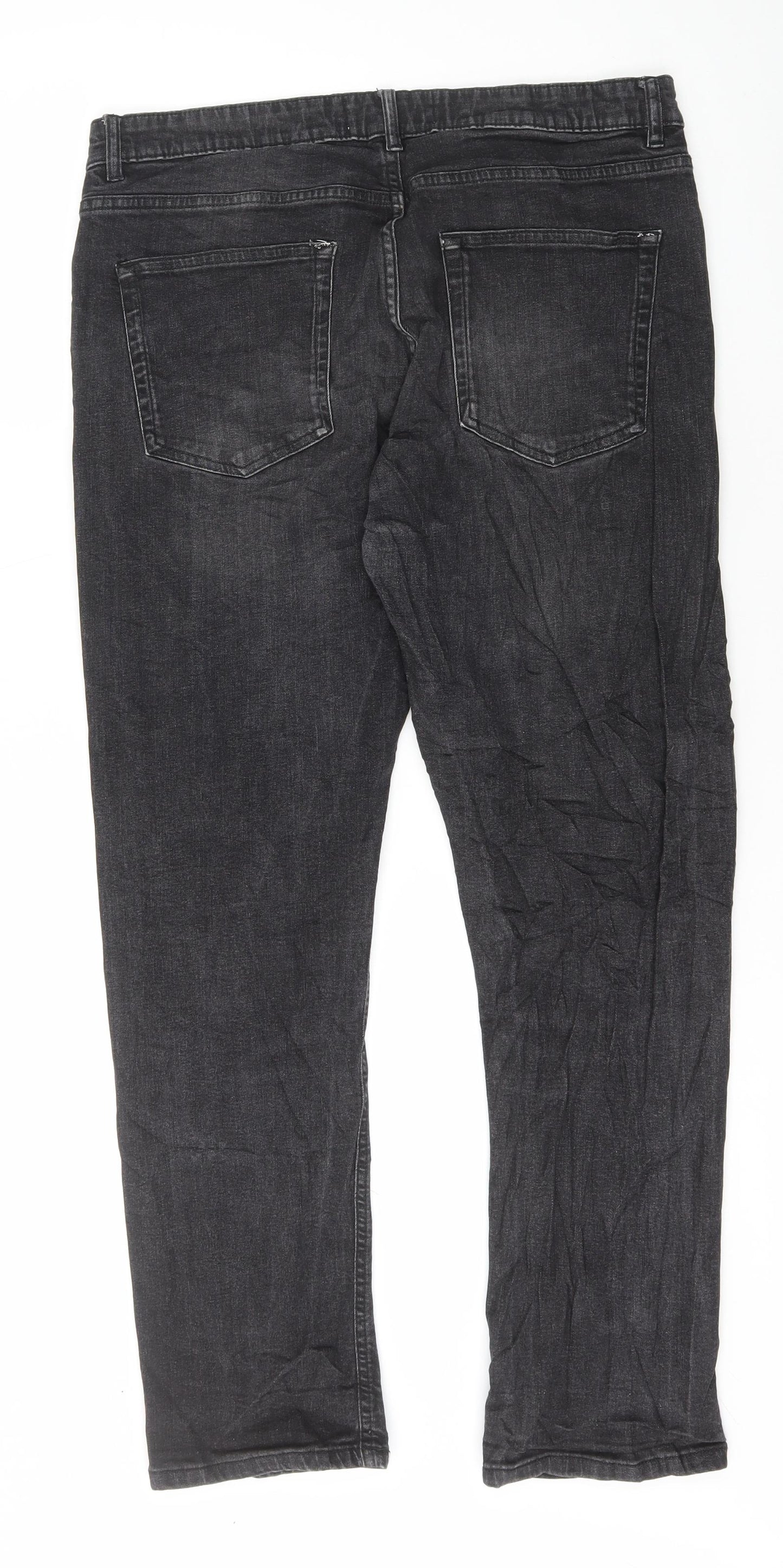 Marks and Spencer Mens Grey Cotton Straight Jeans Size 36 in L30 in Slim Button