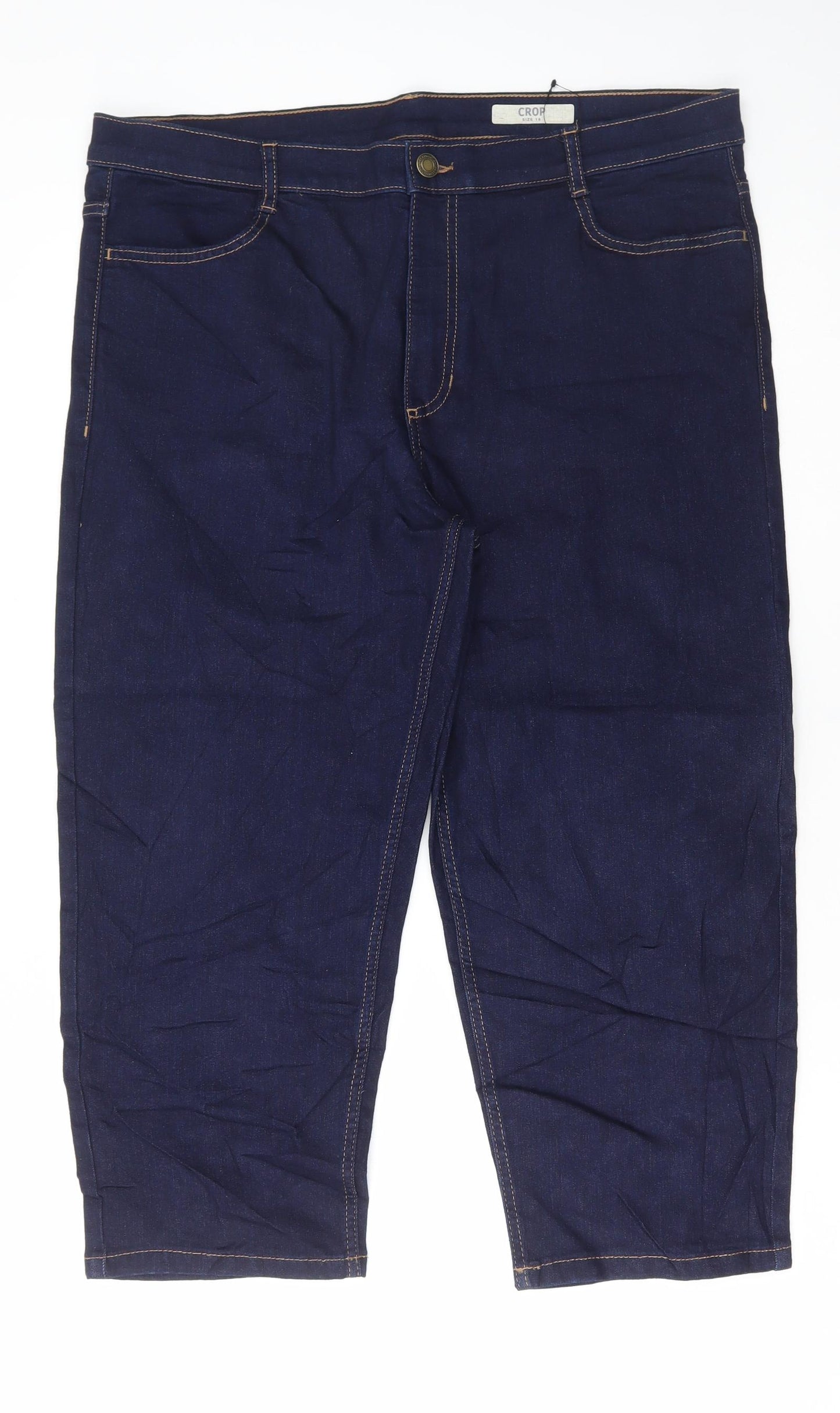Marks and Spencer Womens Blue Cotton Cropped Jeans Size 18 L22 in Regular Button