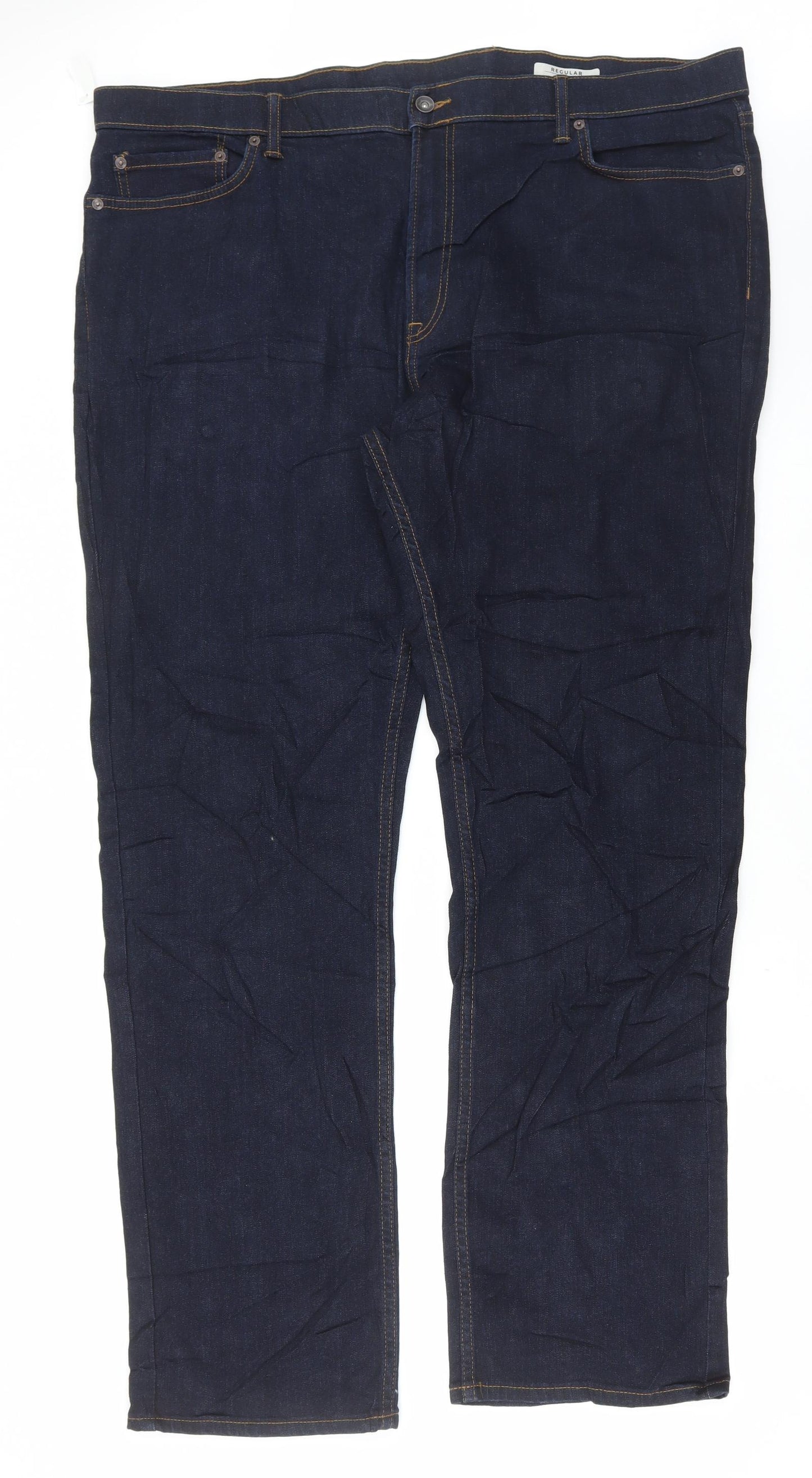 Marks and Spencer Mens Blue Cotton Straight Jeans Size 44 in L33 in Regular Button