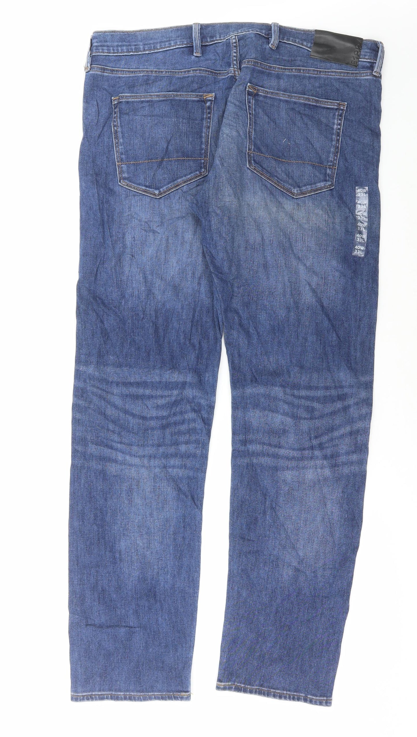 Marks and Spencer Mens Blue Cotton Straight Jeans Size 40 in L33 in Regular Button