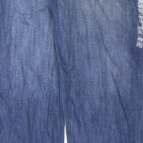Marks and Spencer Mens Blue Cotton Straight Jeans Size 40 in L33 in Regular Button