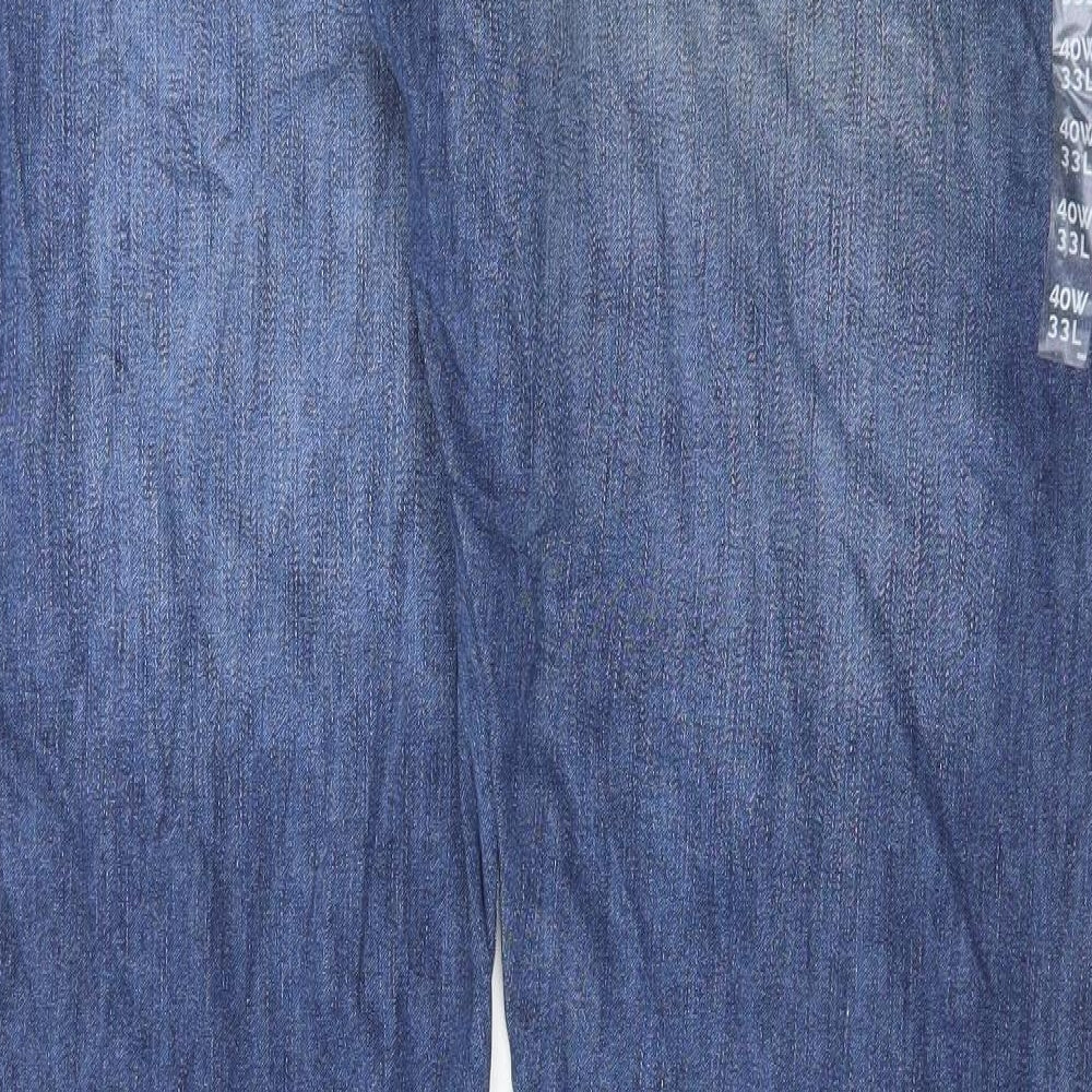 Marks and Spencer Mens Blue Cotton Straight Jeans Size 40 in L33 in Regular Button