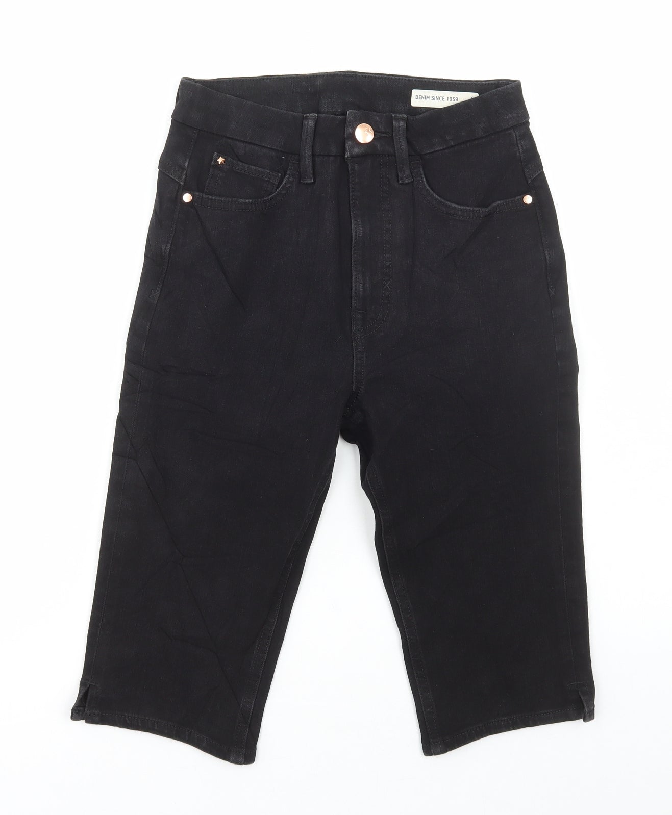Marks and Spencer Womens Black Cotton Biker Shorts Size 6 L13 in Regular Button