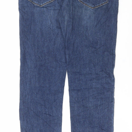 Marks and Spencer Mens Blue Cotton Straight Jeans Size 32 in L31 in Regular Button
