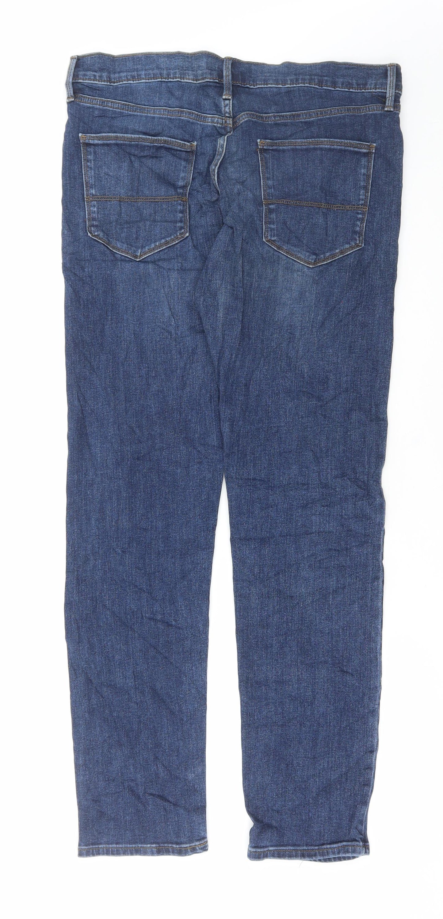 Marks and Spencer Mens Blue Cotton Straight Jeans Size 32 in L31 in Regular Button