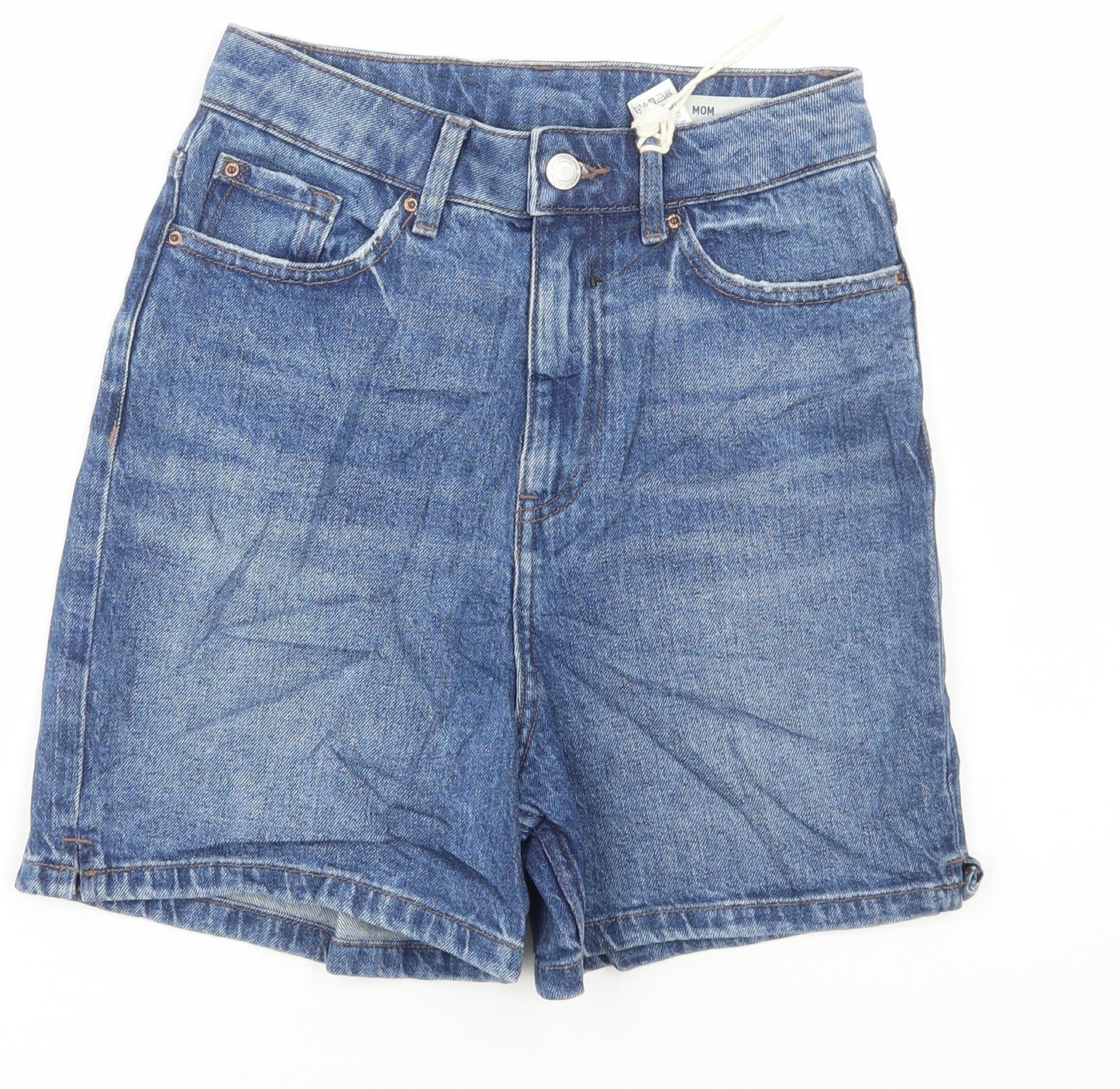Marks and Spencer Womens Blue Cotton Mom Shorts Size 6 L5 in Regular Button