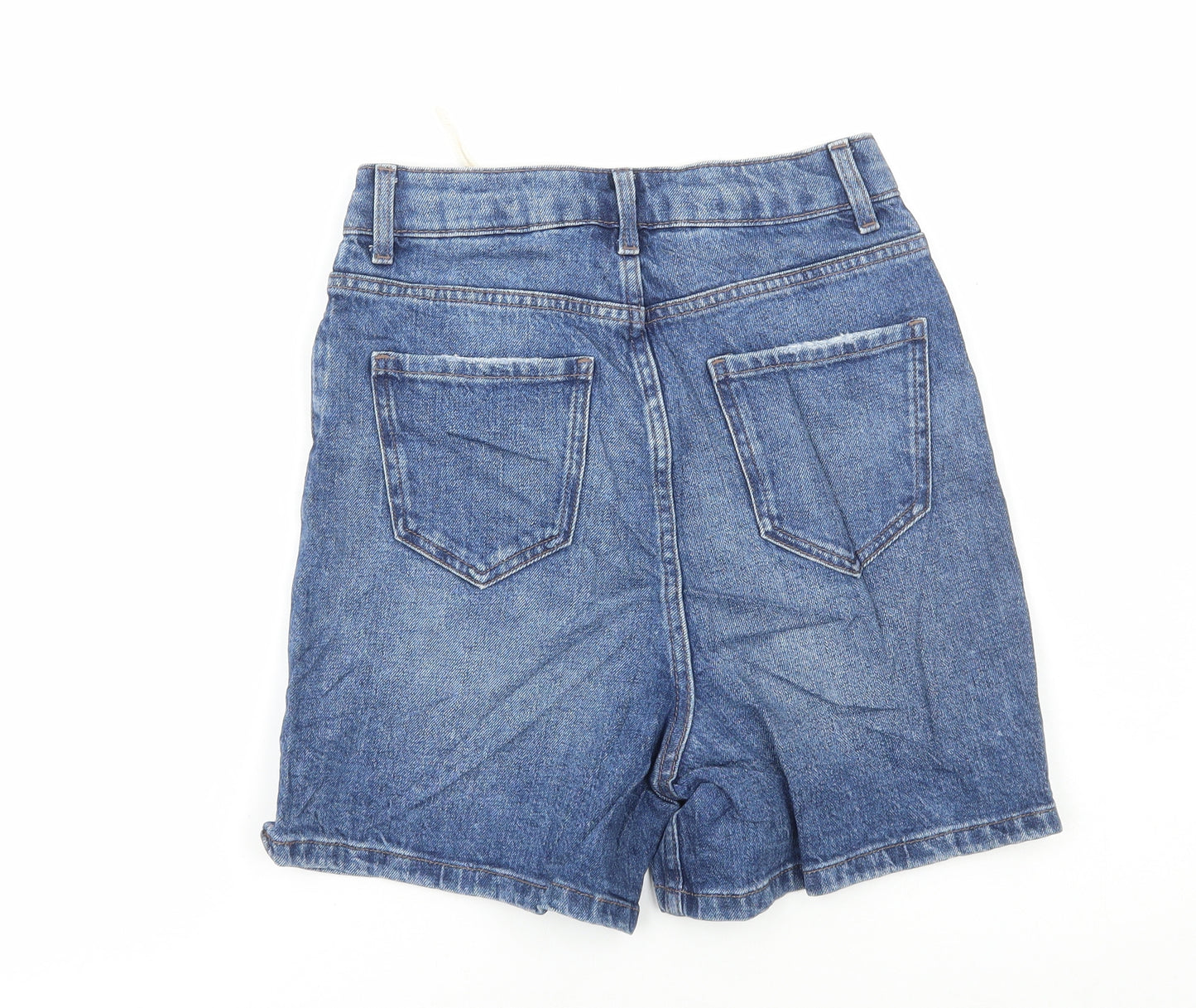 Marks and Spencer Womens Blue Cotton Mom Shorts Size 6 L5 in Regular Button