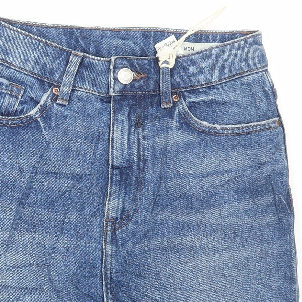 Marks and Spencer Womens Blue Cotton Mom Shorts Size 6 L5 in Regular Button