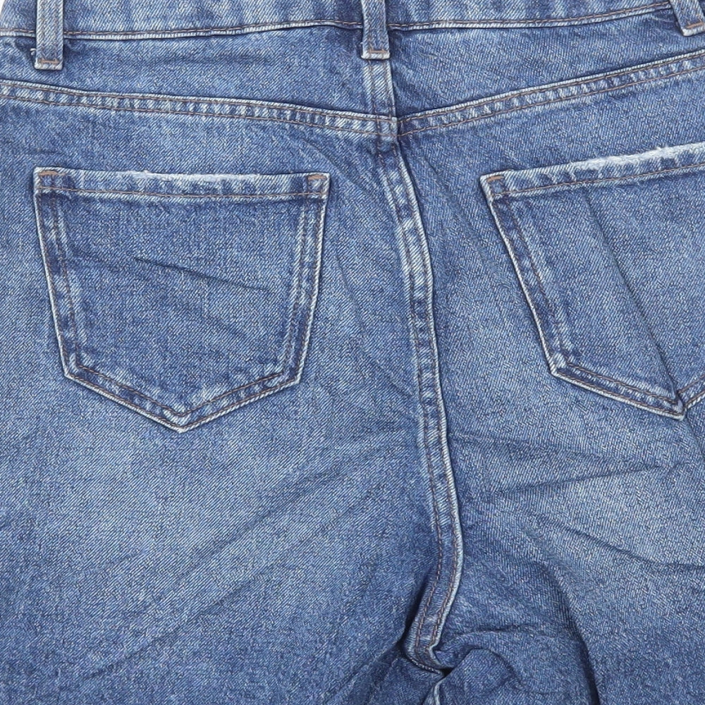 Marks and Spencer Womens Blue Cotton Mom Shorts Size 6 L5 in Regular Button