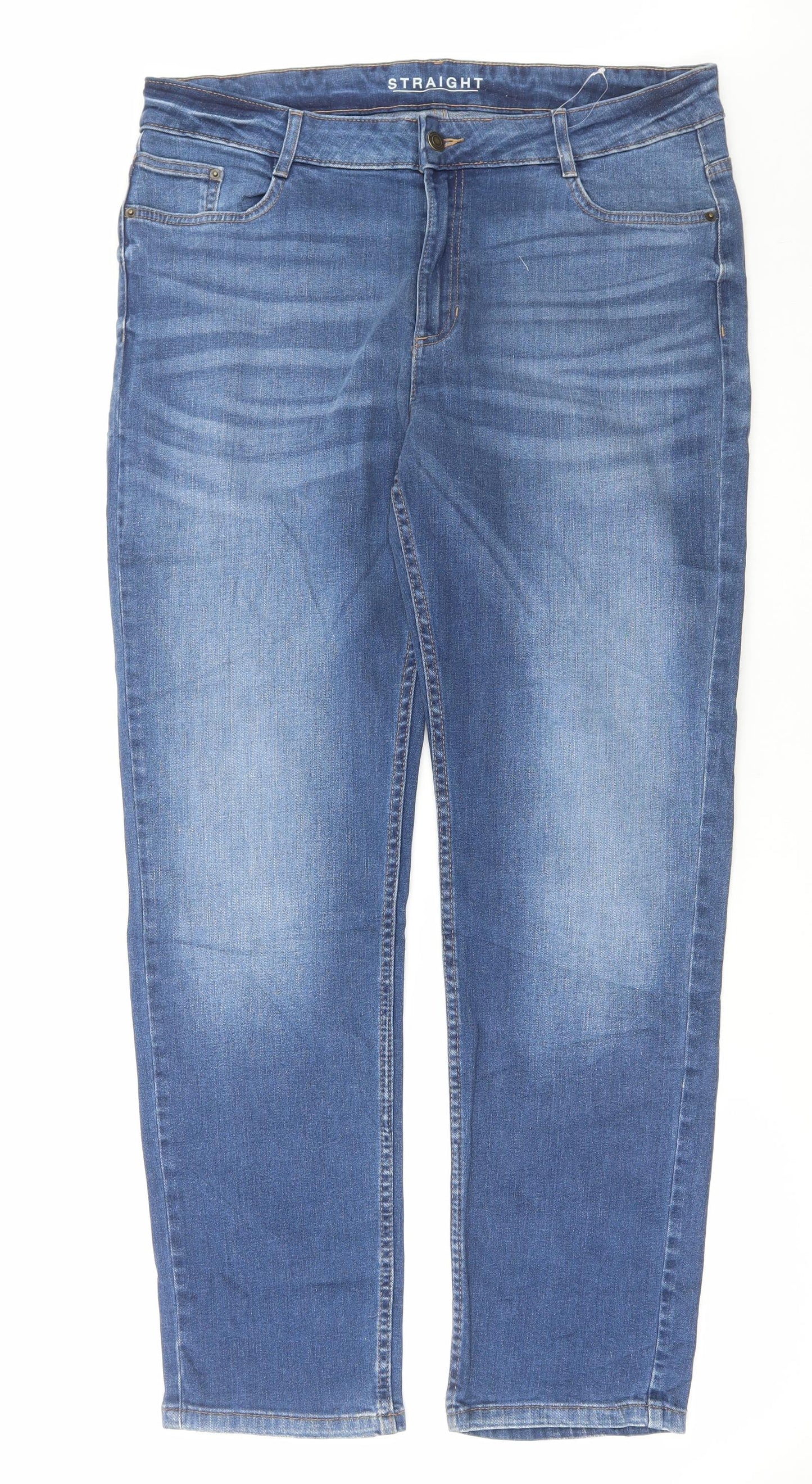 Marks and Spencer Womens Blue Cotton Straight Jeans Size 16 L31 in Regular Button