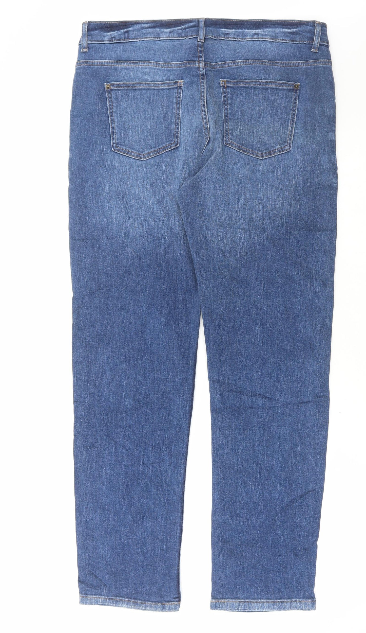 Marks and Spencer Womens Blue Cotton Straight Jeans Size 16 L31 in Regular Button