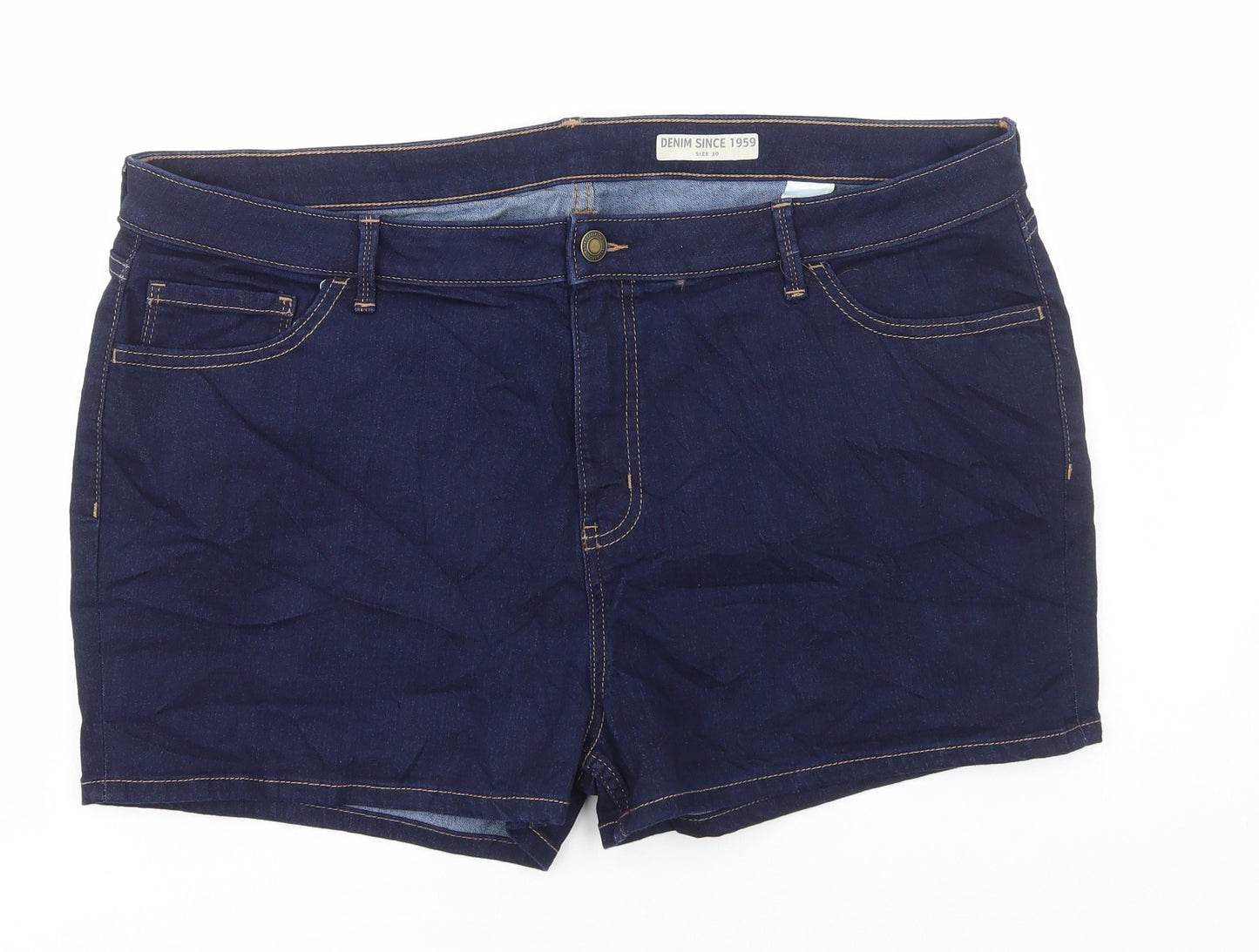 Marks and Spencer Womens Blue Cotton Bermuda Shorts Size 20 L3 in Regular Button