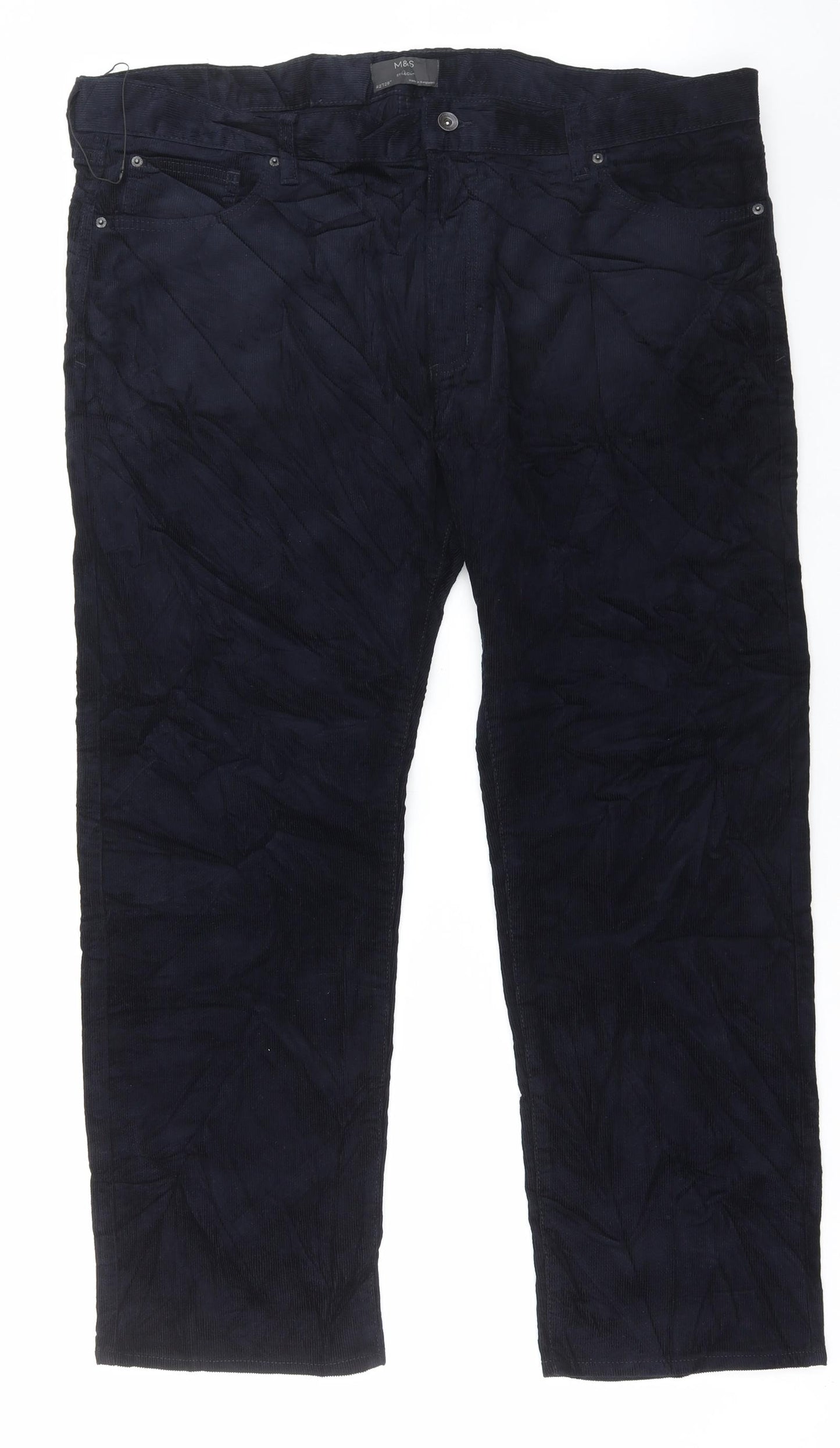 Marks and Spencer Mens Blue Cotton Trousers Size 42 in L29 in Regular Button