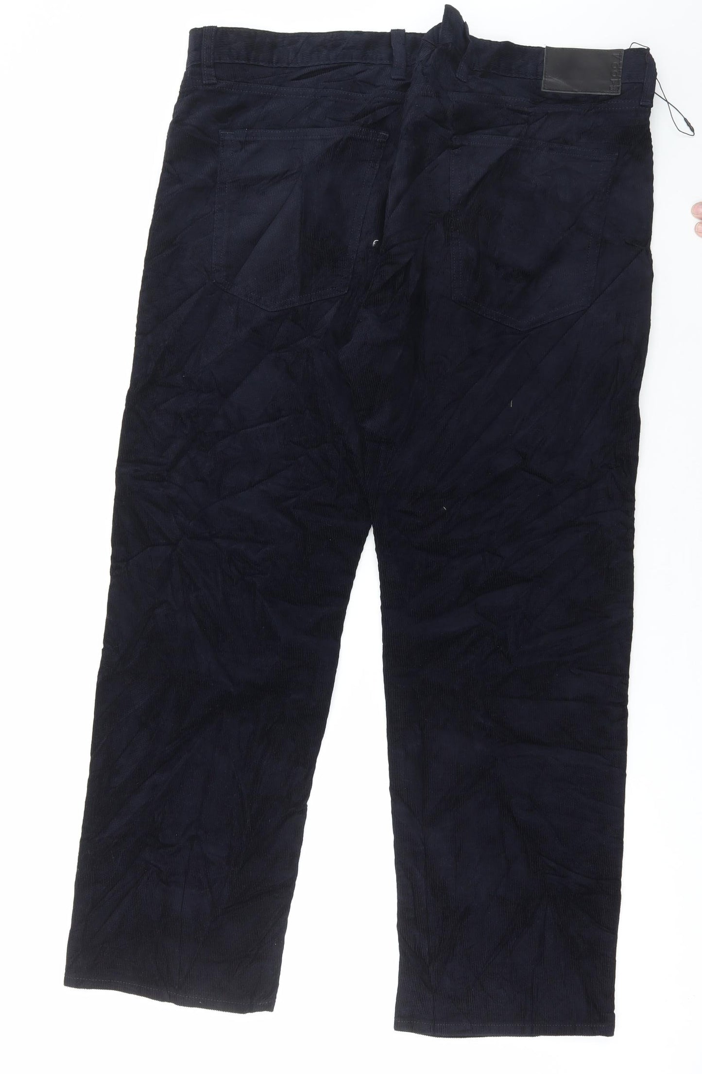 Marks and Spencer Mens Blue Cotton Trousers Size 42 in L29 in Regular Button