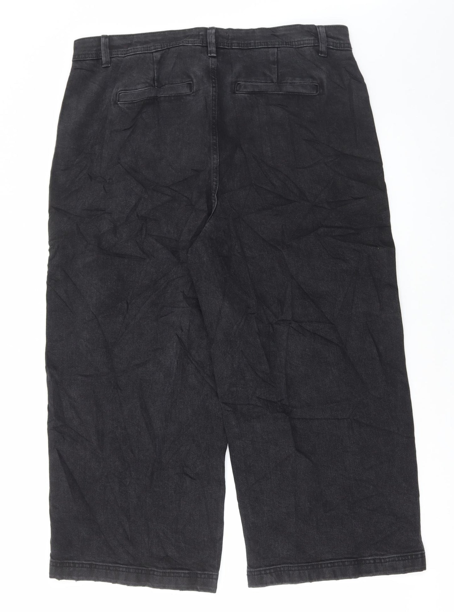 Marks and Spencer Womens Black Cotton Wide-Leg Jeans Size 18 L24 in Regular Button