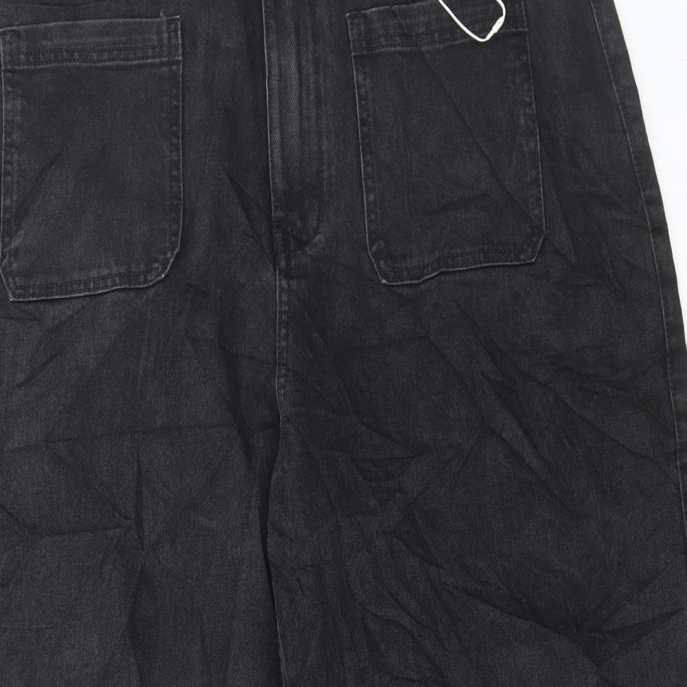 Marks and Spencer Womens Black Cotton Wide-Leg Jeans Size 18 L24 in Regular Button