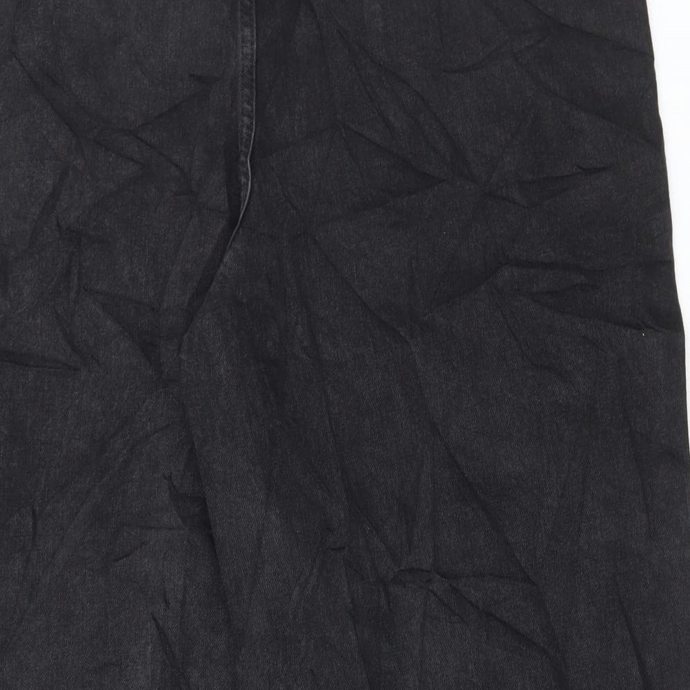 Marks and Spencer Womens Black Cotton Wide-Leg Jeans Size 18 L24 in Regular Button
