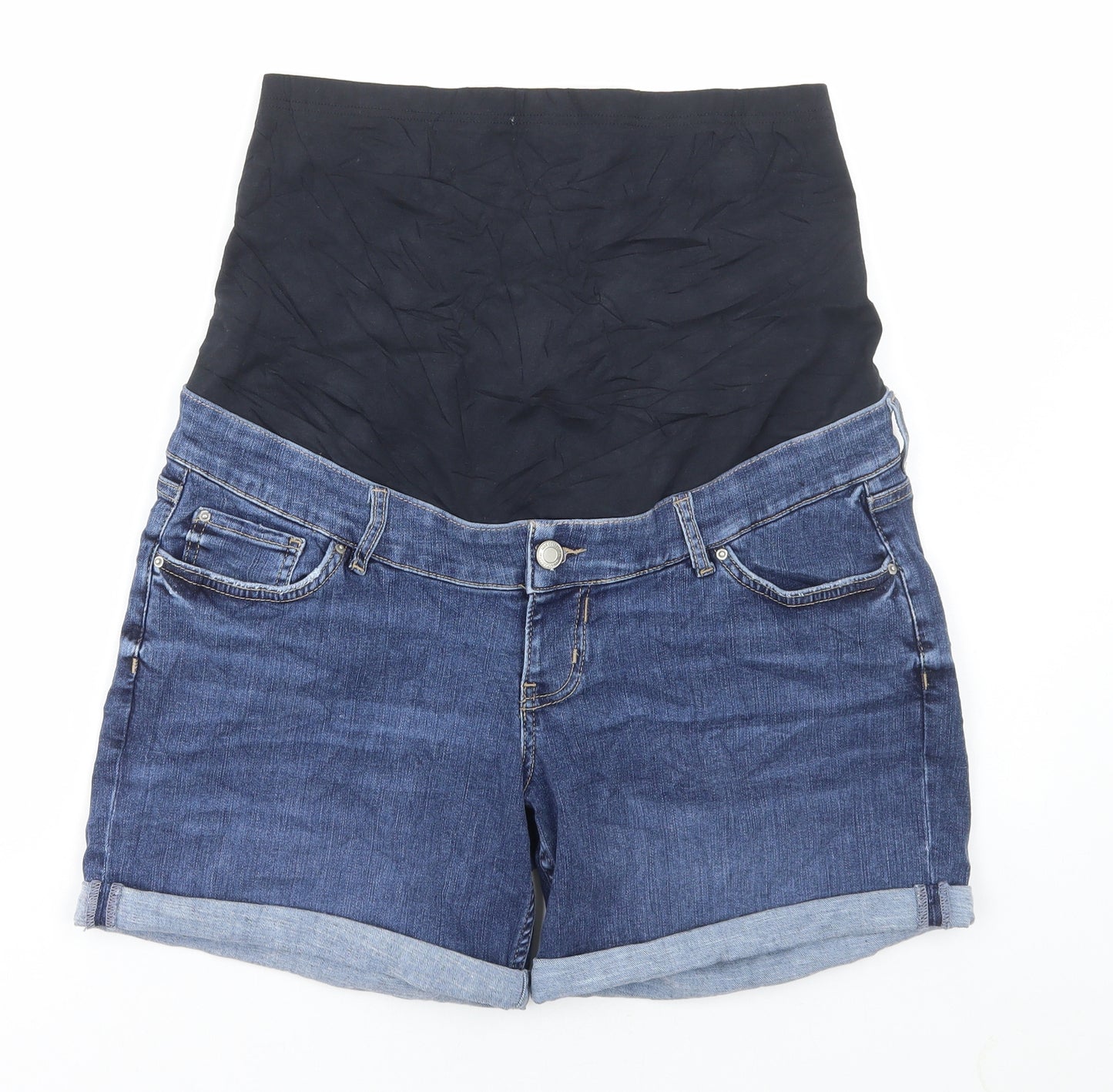 Marks and Spencer Womens Blue Cotton Bermuda Shorts Size 14 L5 in Regular Button