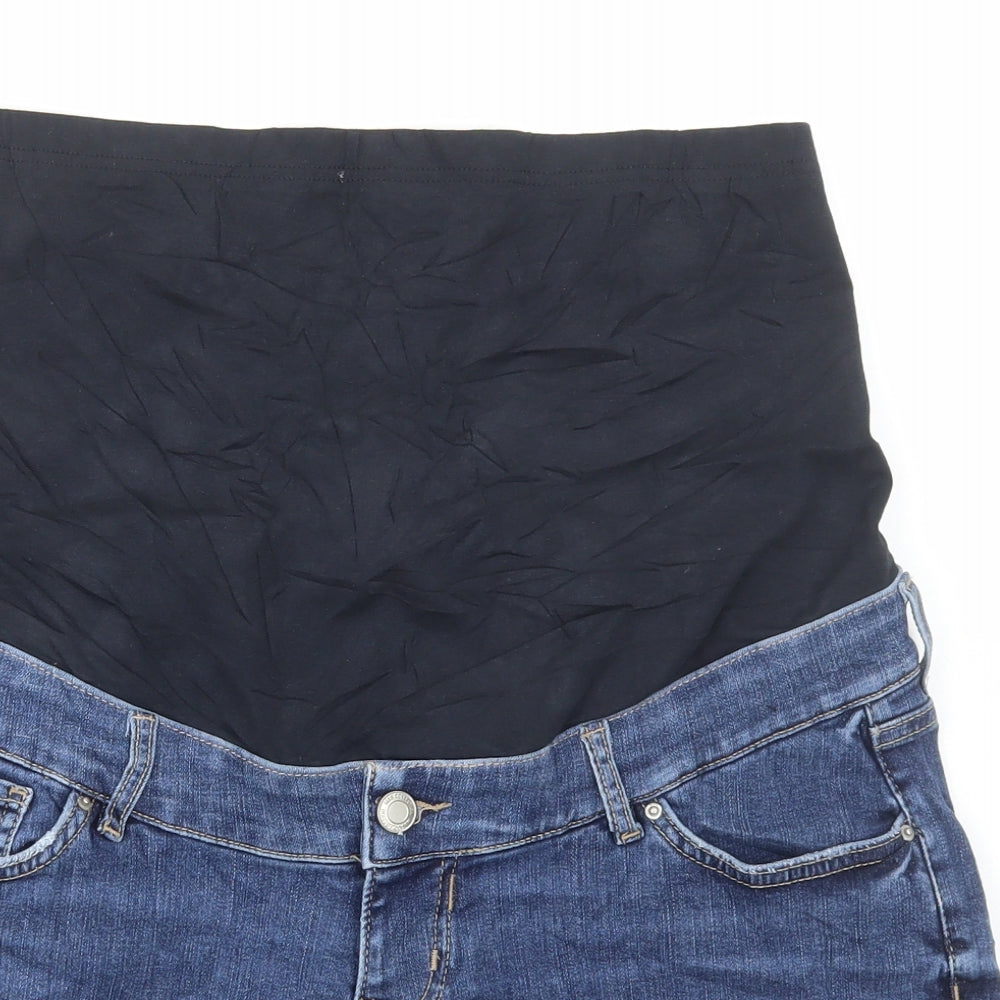 Marks and Spencer Womens Blue Cotton Bermuda Shorts Size 14 L5 in Regular Button