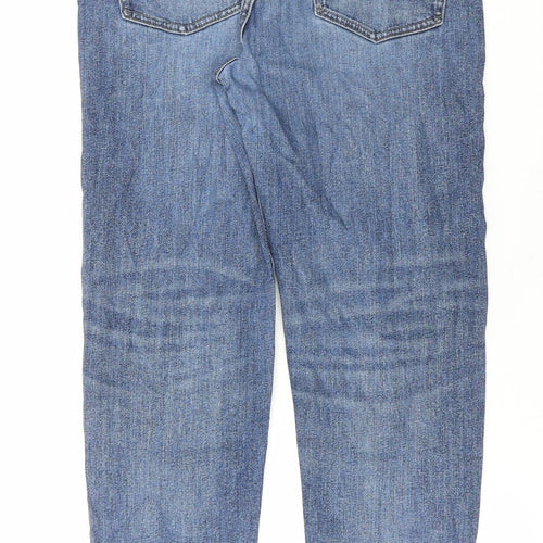 Marks and Spencer Mens Blue Cotton Tapered Jeans Size 32 in L33 in Regular Button