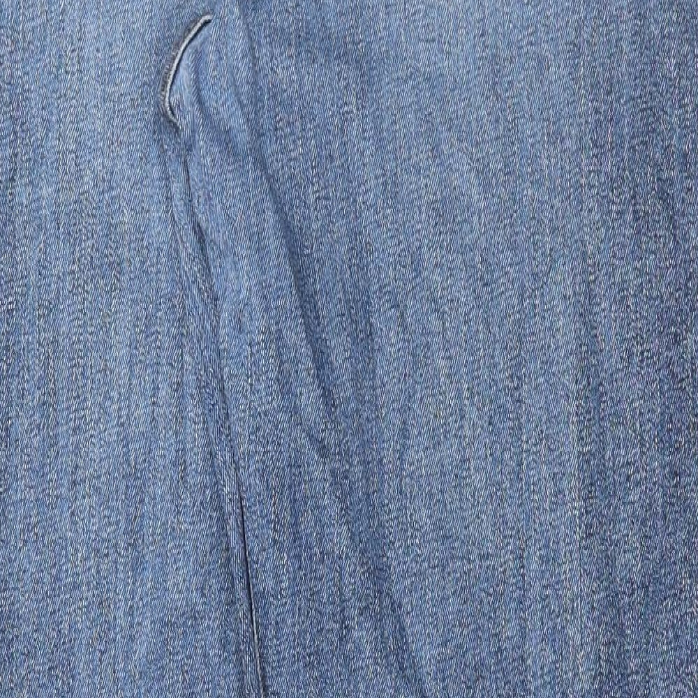 Marks and Spencer Mens Blue Cotton Tapered Jeans Size 32 in L33 in Regular Button