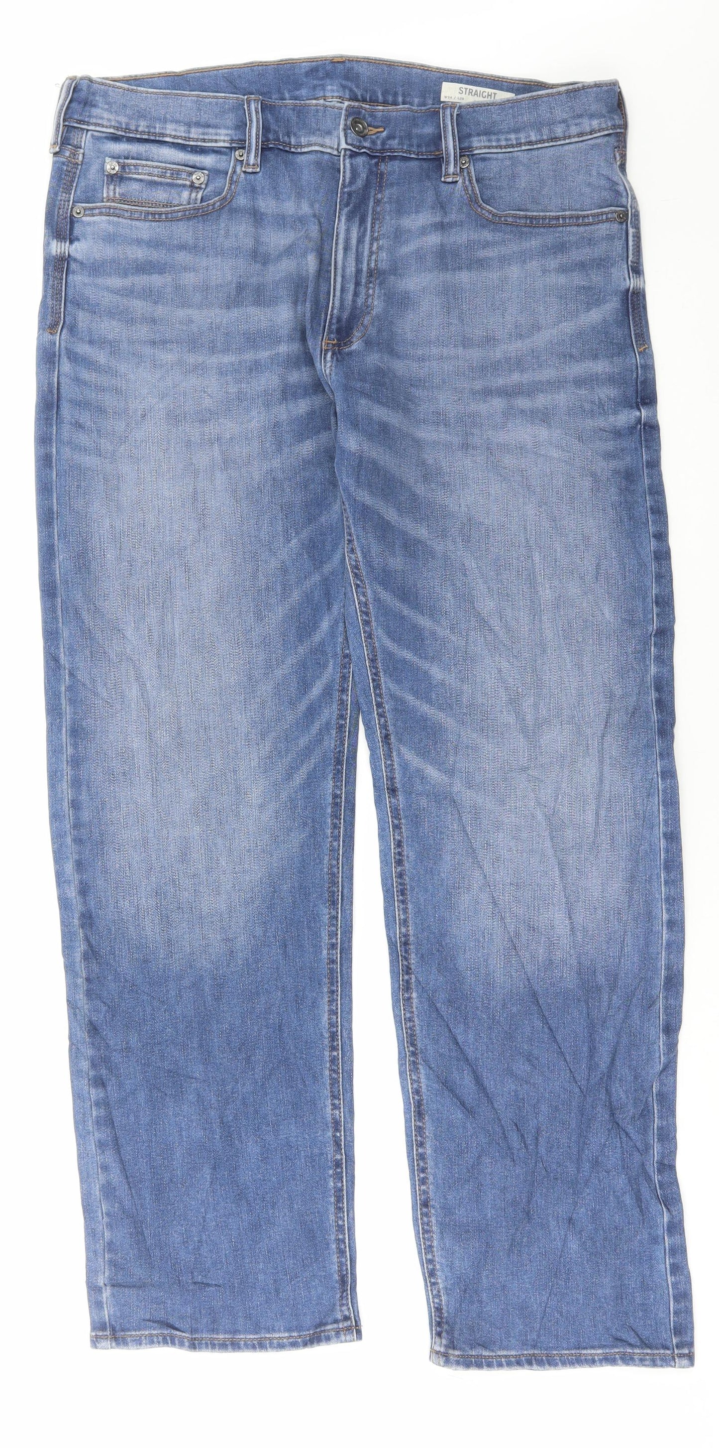Marks and Spencer Mens Blue Cotton Straight Jeans Size 34 in L29 in Regular Button
