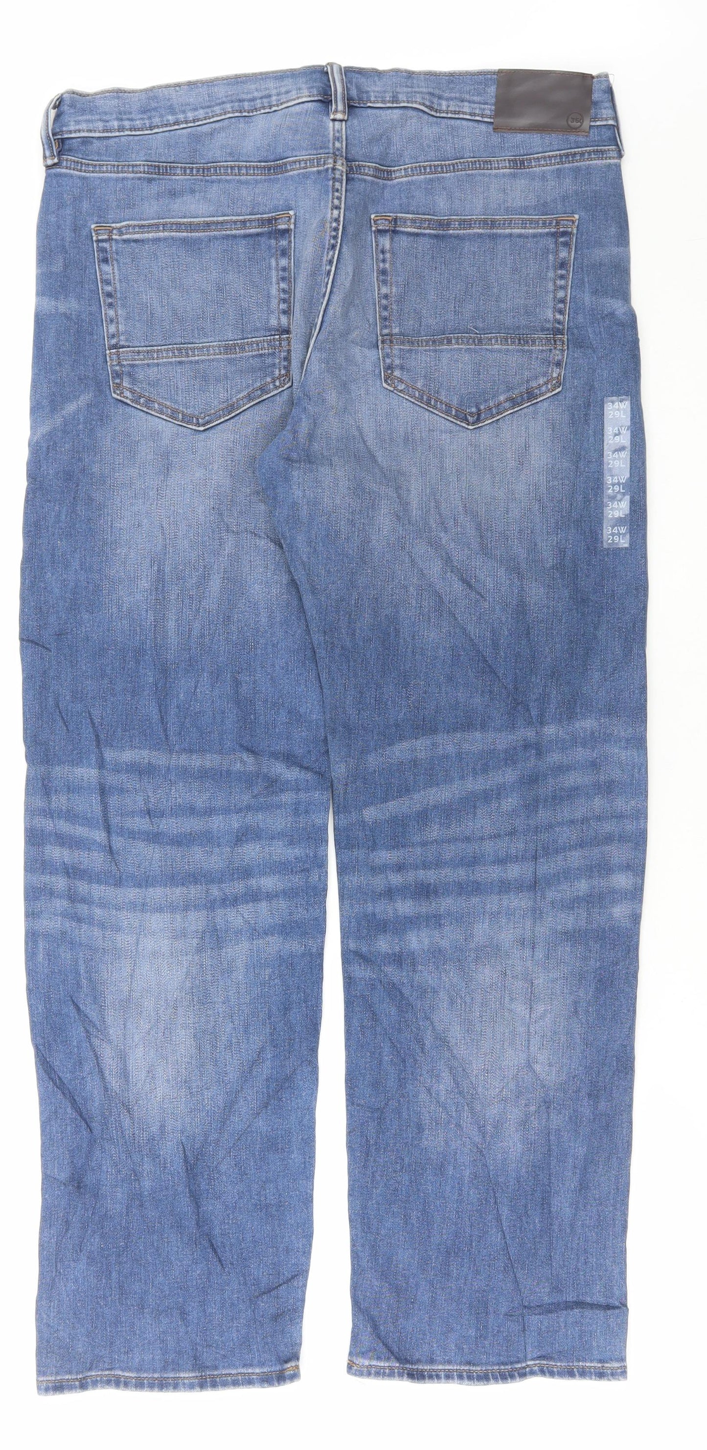 Marks and Spencer Mens Blue Cotton Straight Jeans Size 34 in L29 in Regular Button