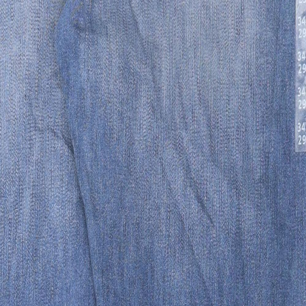 Marks and Spencer Mens Blue Cotton Straight Jeans Size 34 in L29 in Regular Button