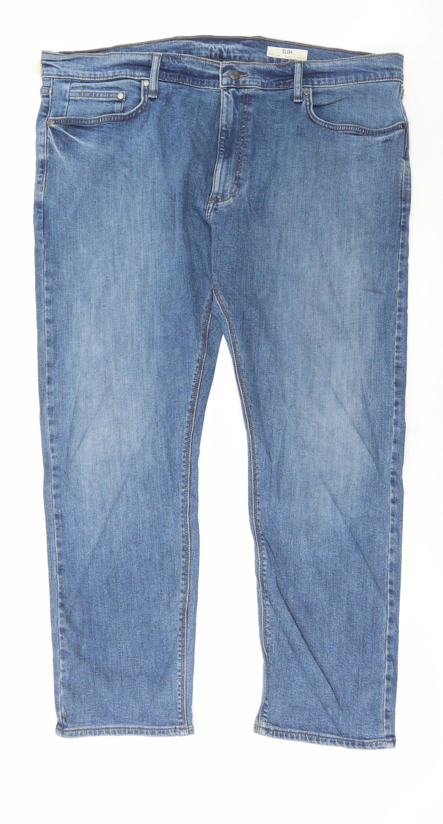 Marks and Spencer Mens Blue Cotton Straight Jeans Size 42 in L29 in Slim Button