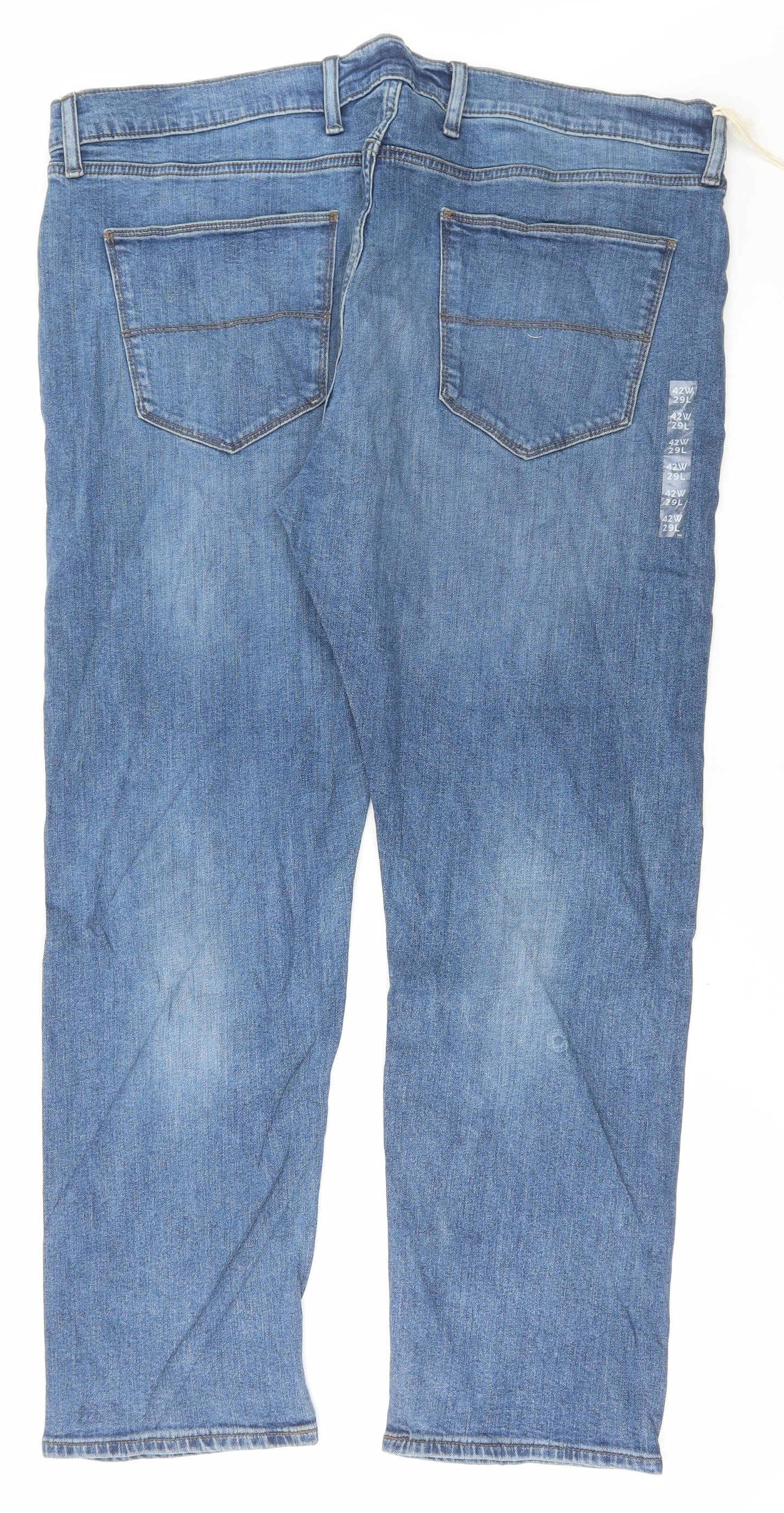 Marks and Spencer Mens Blue Cotton Straight Jeans Size 42 in L29 in Slim Button