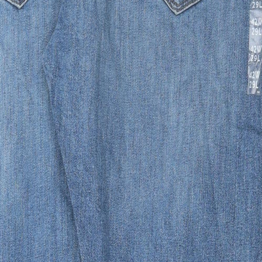 Marks and Spencer Mens Blue Cotton Straight Jeans Size 42 in L29 in Slim Button