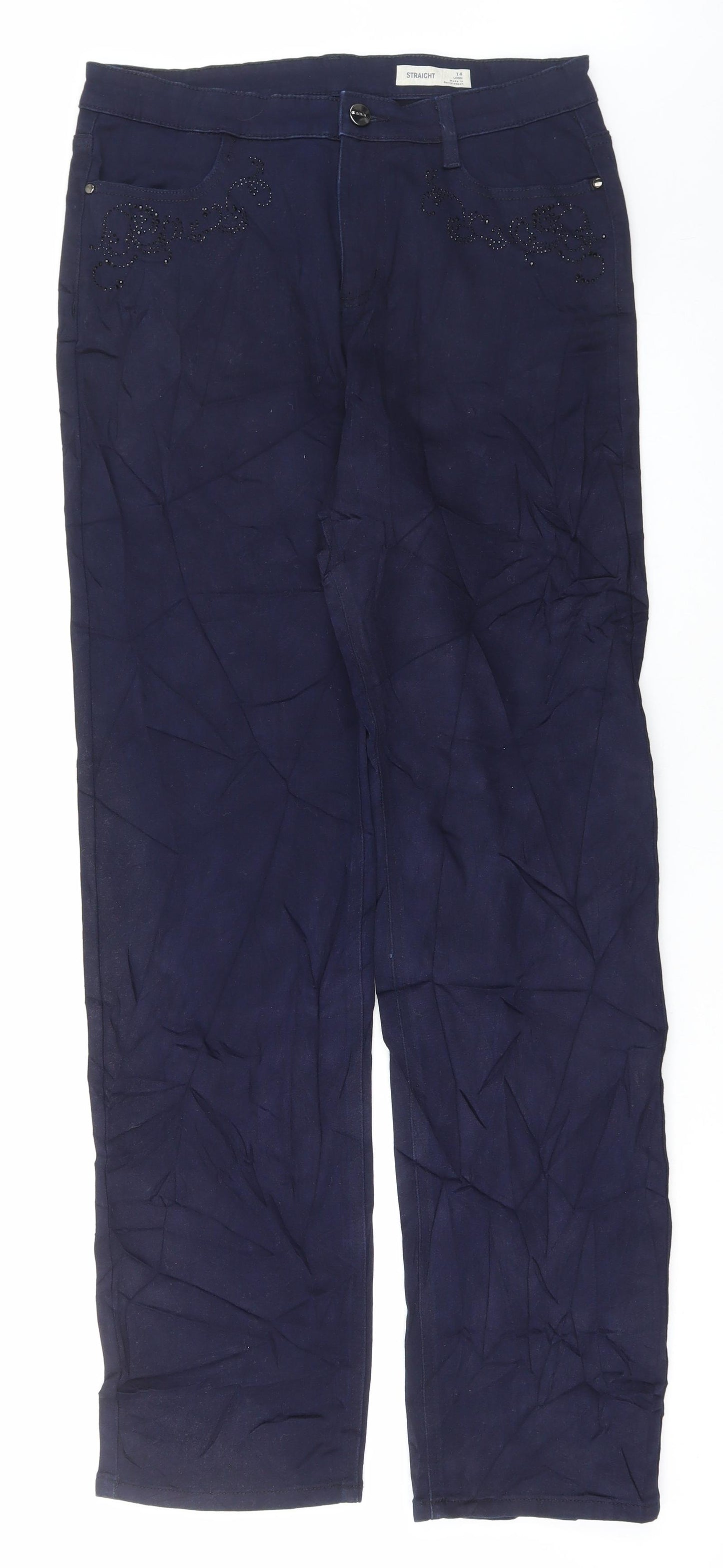 Marks and Spencer Womens Blue Cotton Straight Jeans Size 14 L32 in Regular Button