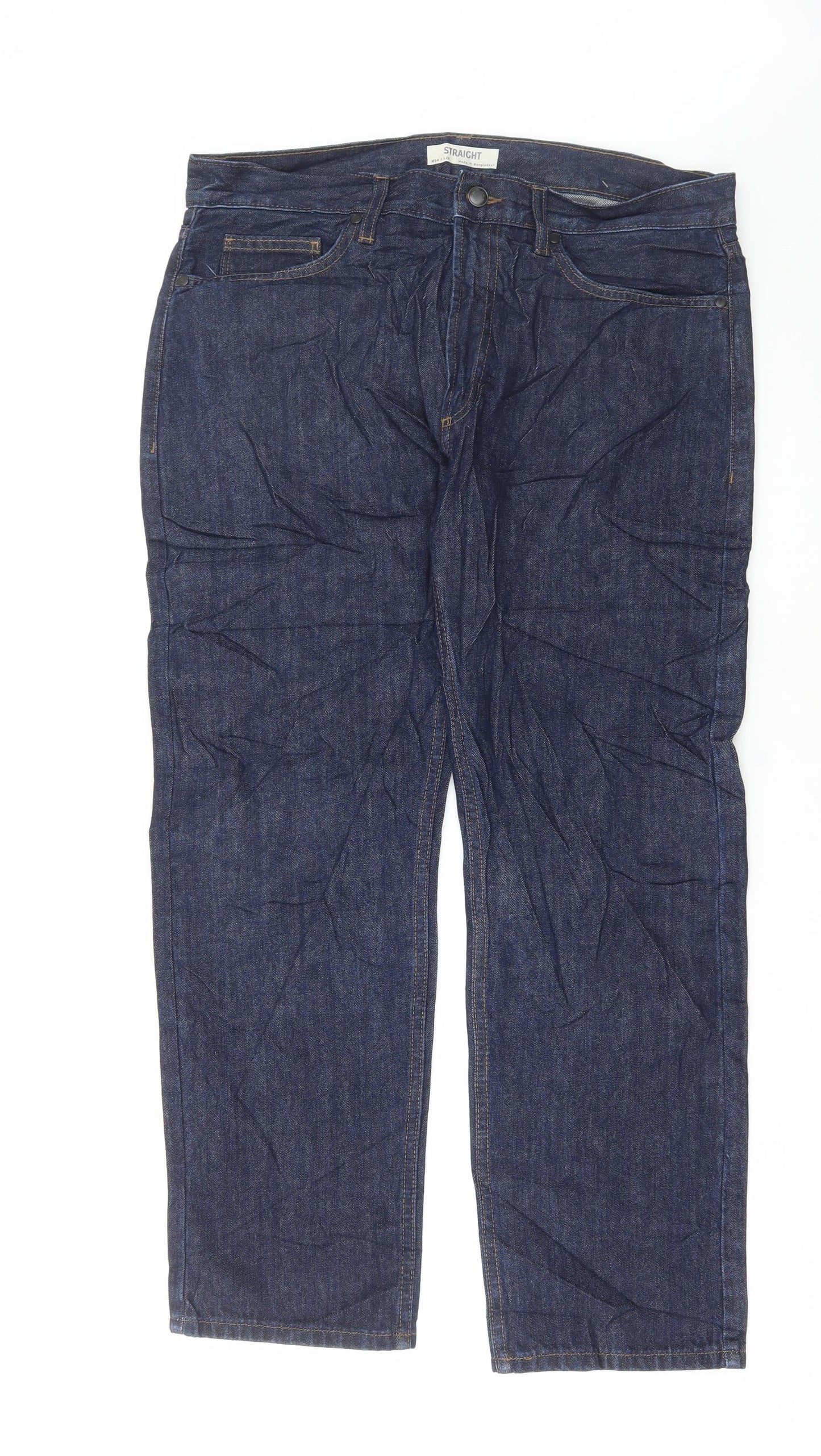 Marks and Spencer Mens Blue Cotton Straight Jeans Size 34 in L29 in Regular Button