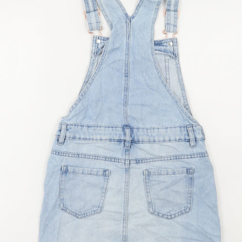 Marks and Spencer Girls Blue Cotton Pinafore/Dungaree Dress Size 9-10 Years Square Neck Buckle