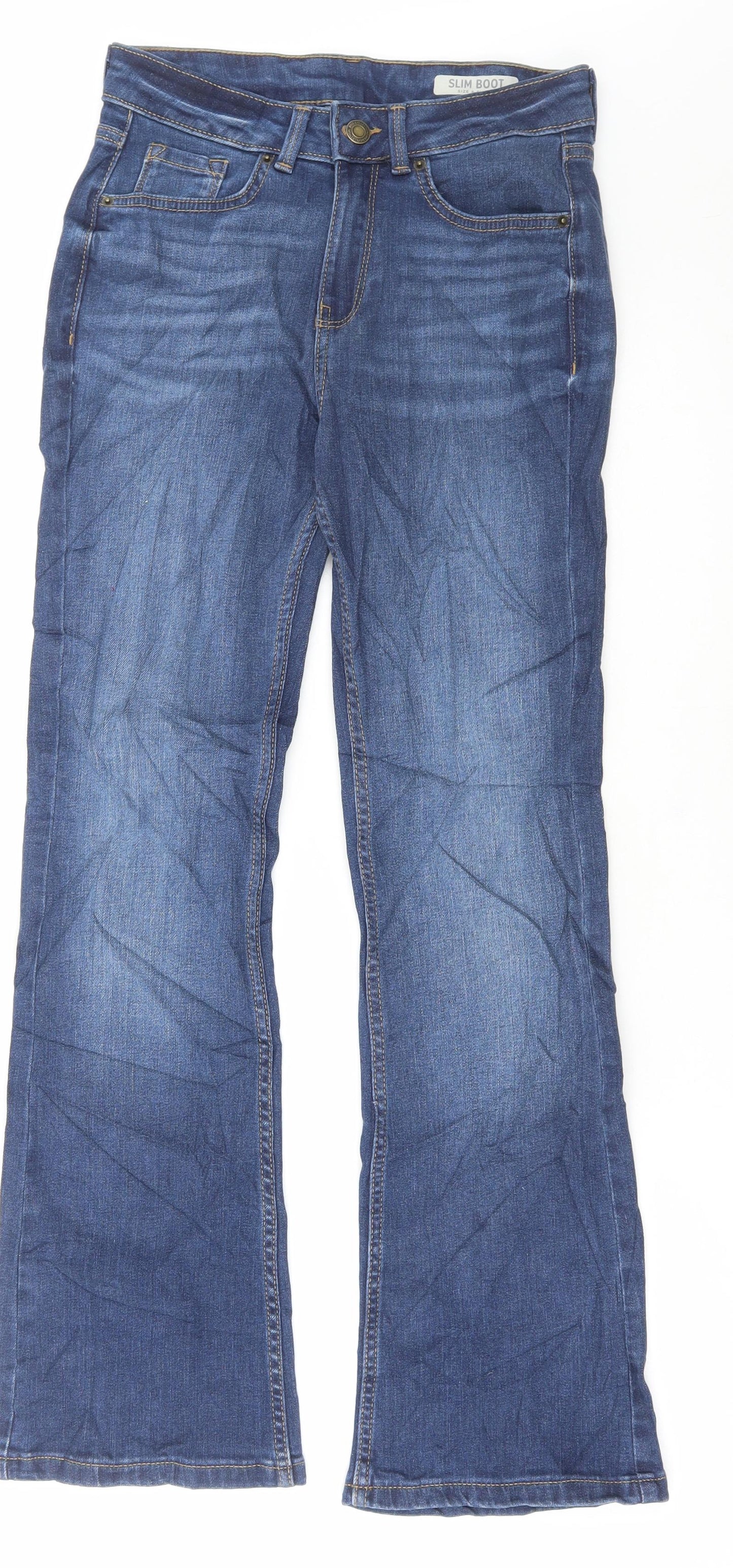 Marks and Spencer Womens Blue Cotton Bootcut Jeans Size 8 L29 in Regular Button
