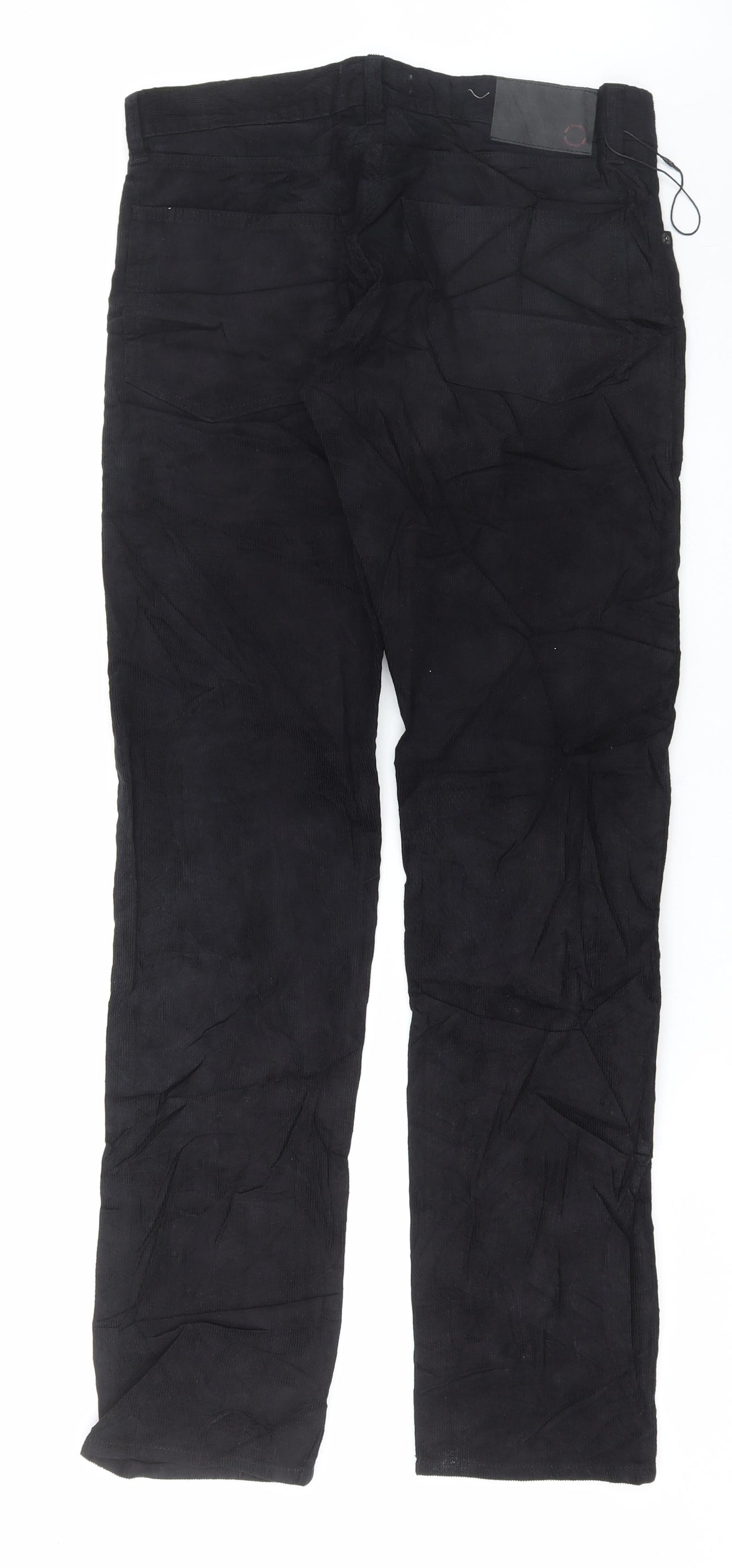 Marks and Spencer Mens Black Cotton Trousers Size 32 in L33 in Slim Button