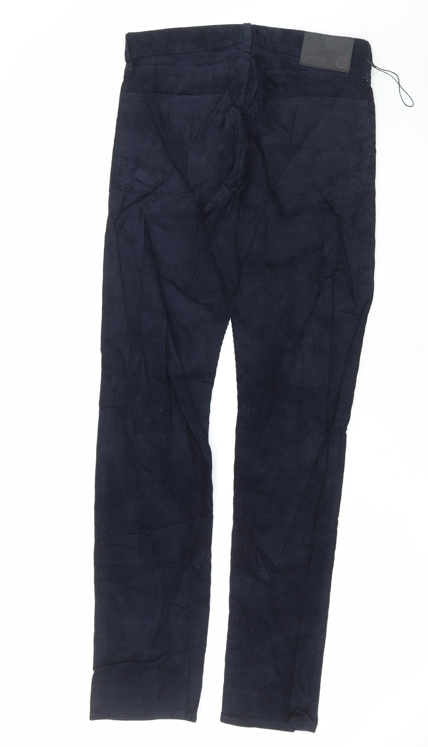 Marks and Spencer Mens Blue Cotton Trousers Size 30 in L33 in Regular Button