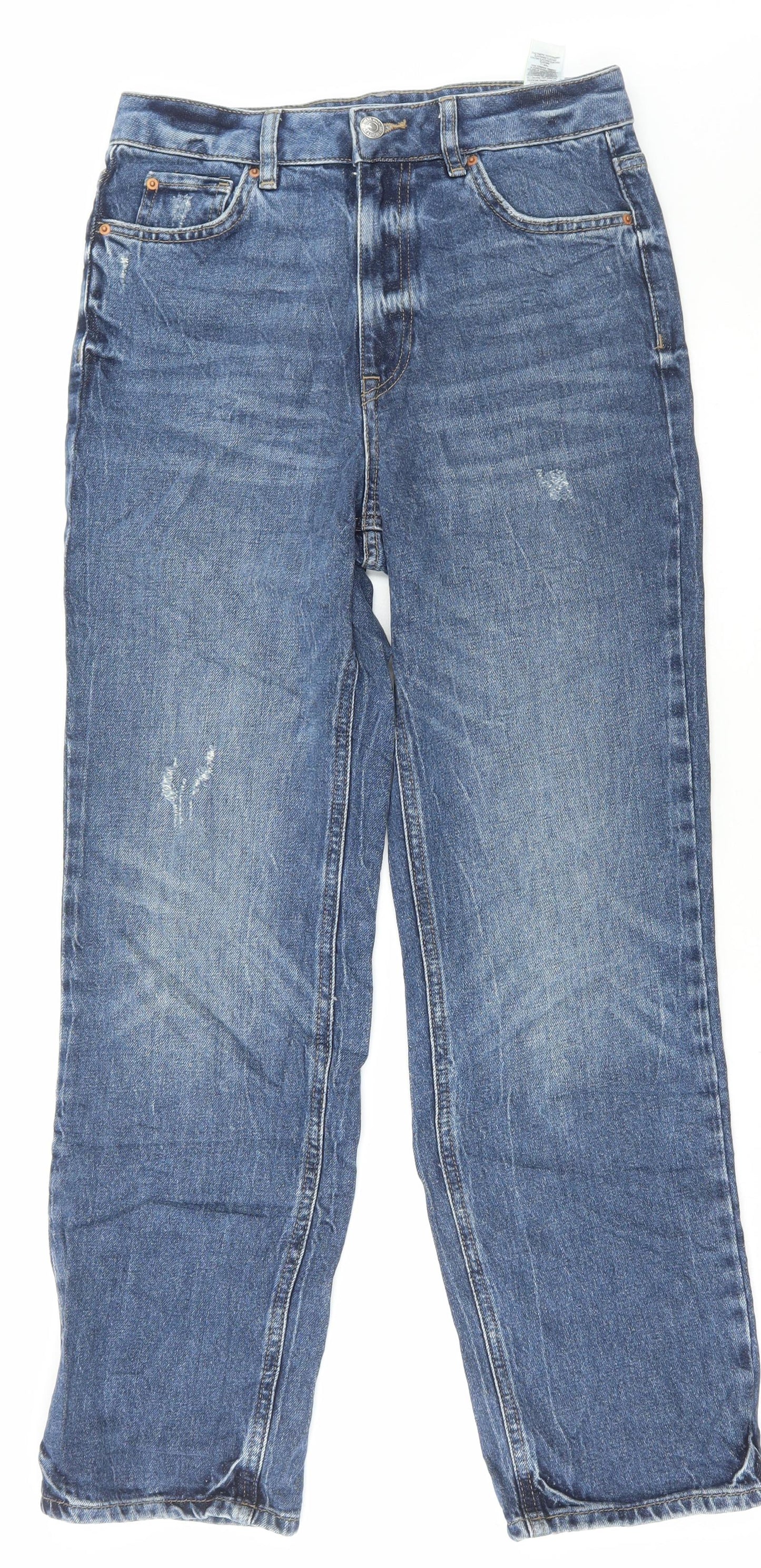 Marks and Spencer Womens Blue Cotton Straight Jeans Size 8 L29 in Regular Button