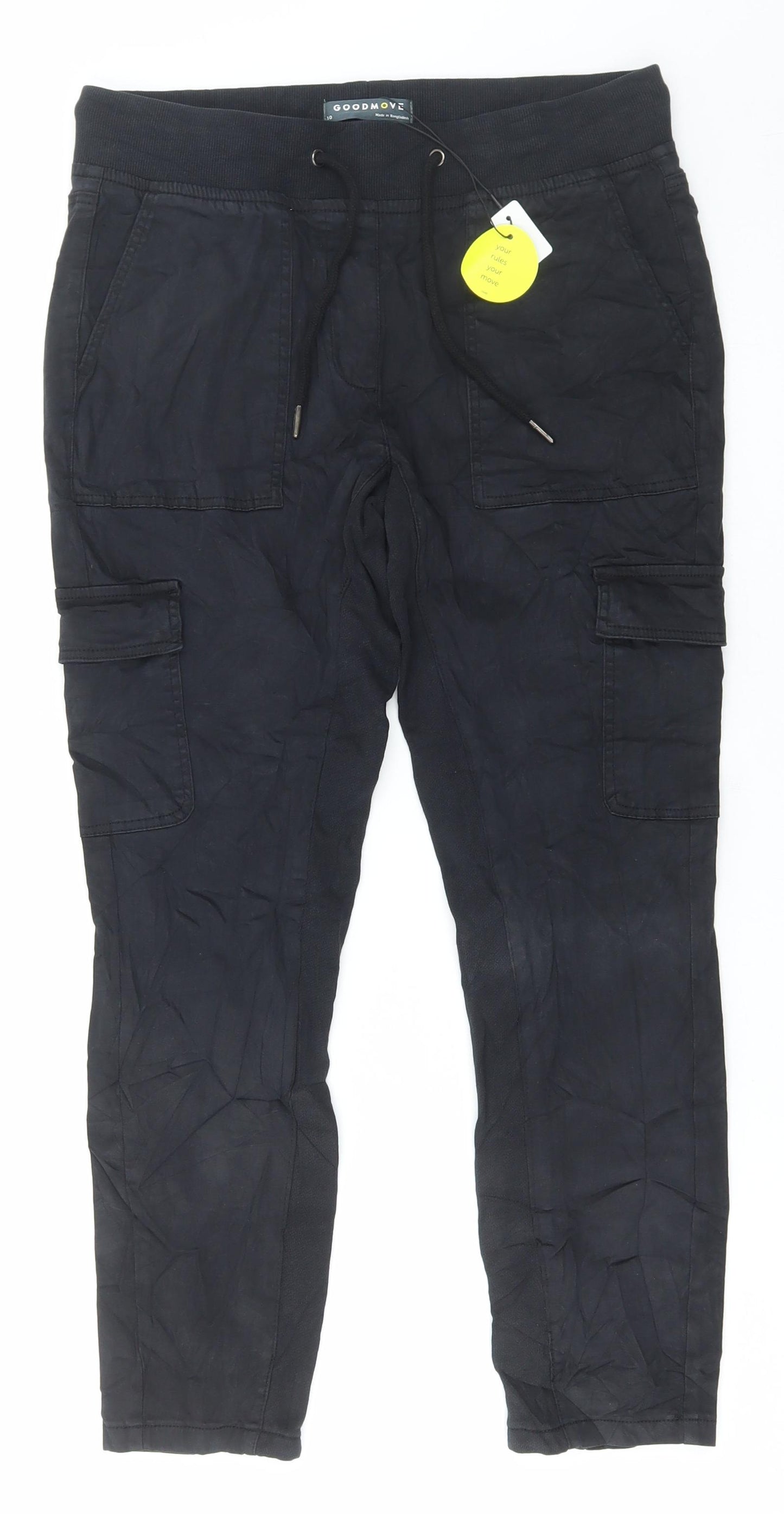 Marks and Spencer Womens Black Cotton Jogger Trousers Size 10 L26 in Regular Drawstring