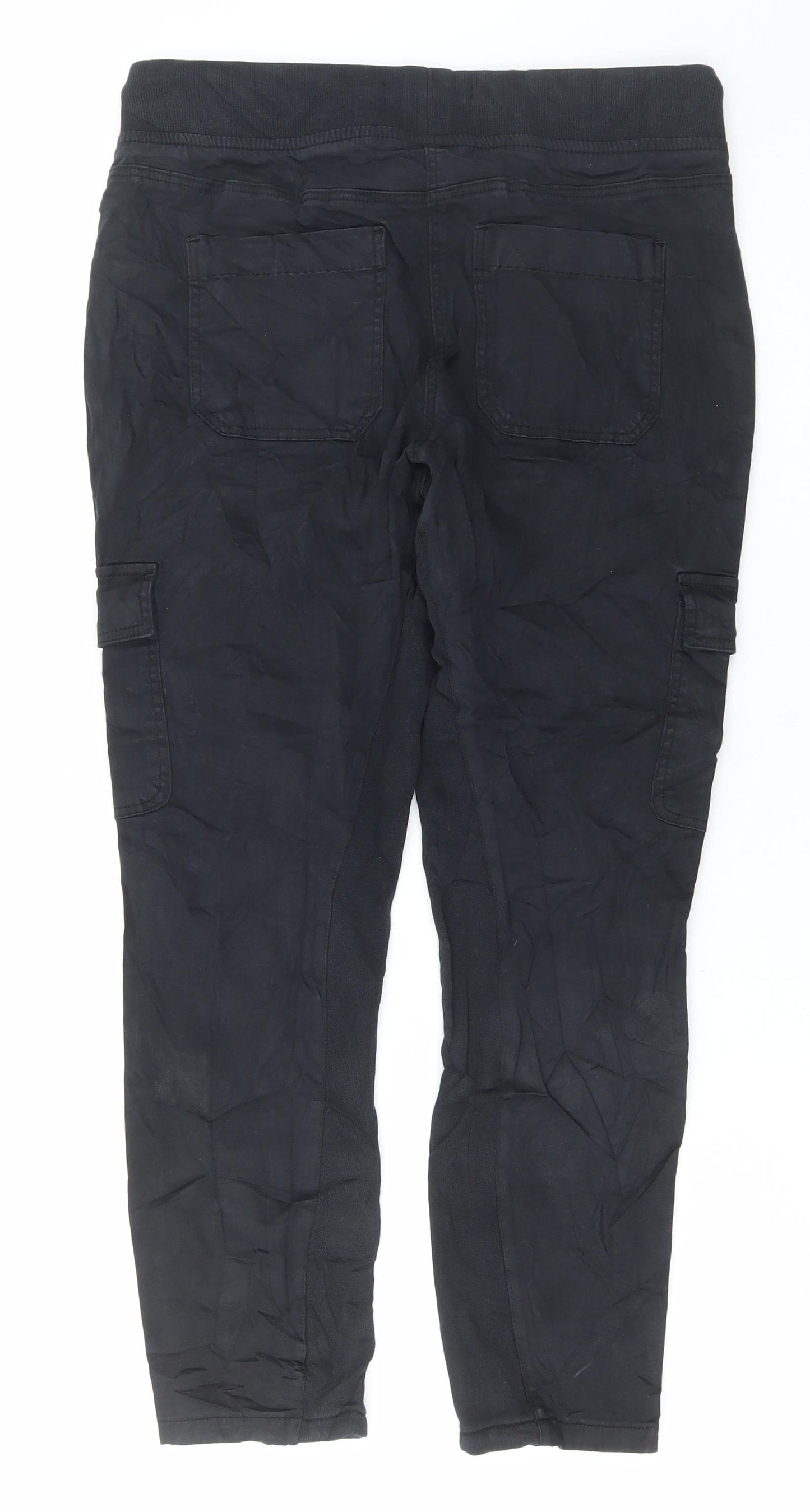 Marks and Spencer Womens Black Cotton Jogger Trousers Size 10 L26 in Regular Drawstring