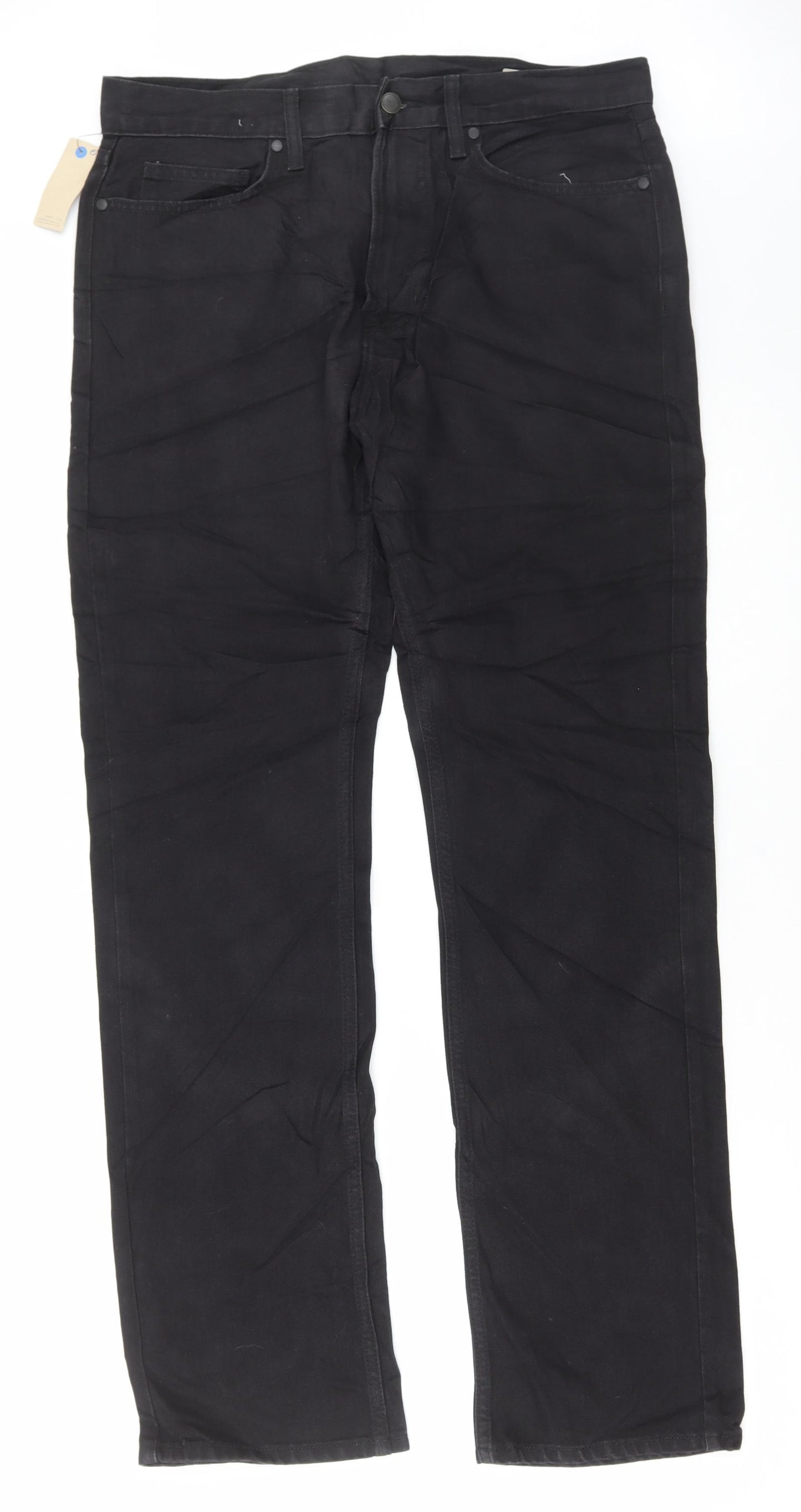 Marks and Spencer Mens Black Cotton Straight Jeans Size 34 L33 in Regular Button