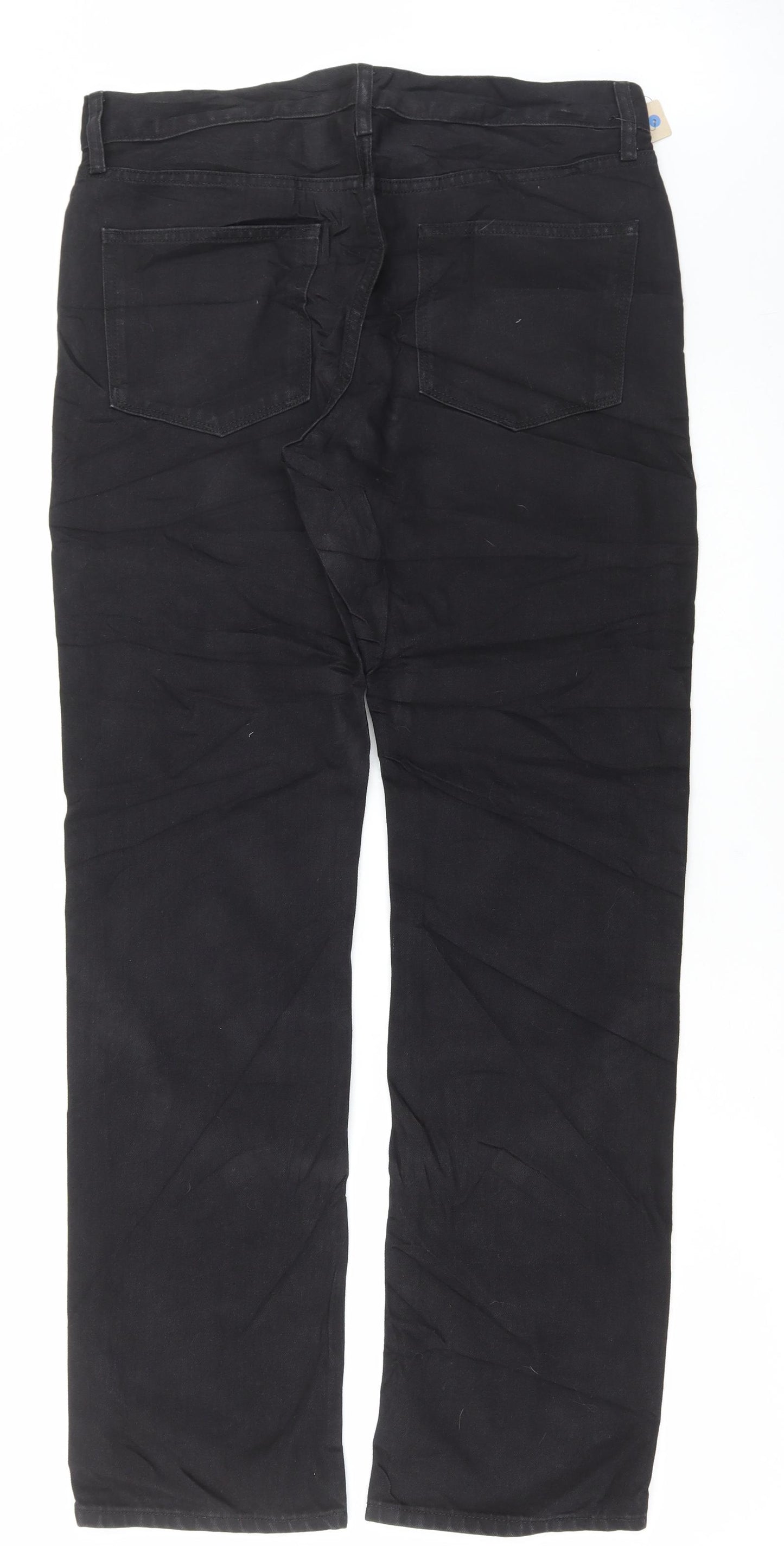 Marks and Spencer Mens Black Cotton Straight Jeans Size 34 L33 in Regular Button